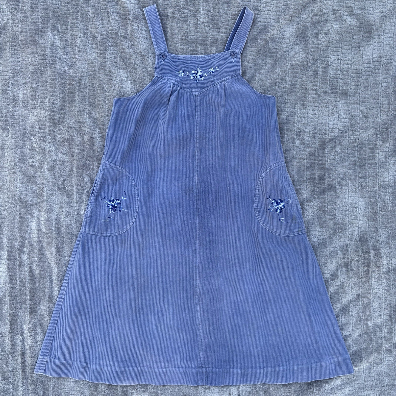 VTG 70s 80s Miss Joni Corduroy Pinafore Dress Floral Cottagecore Prairie
