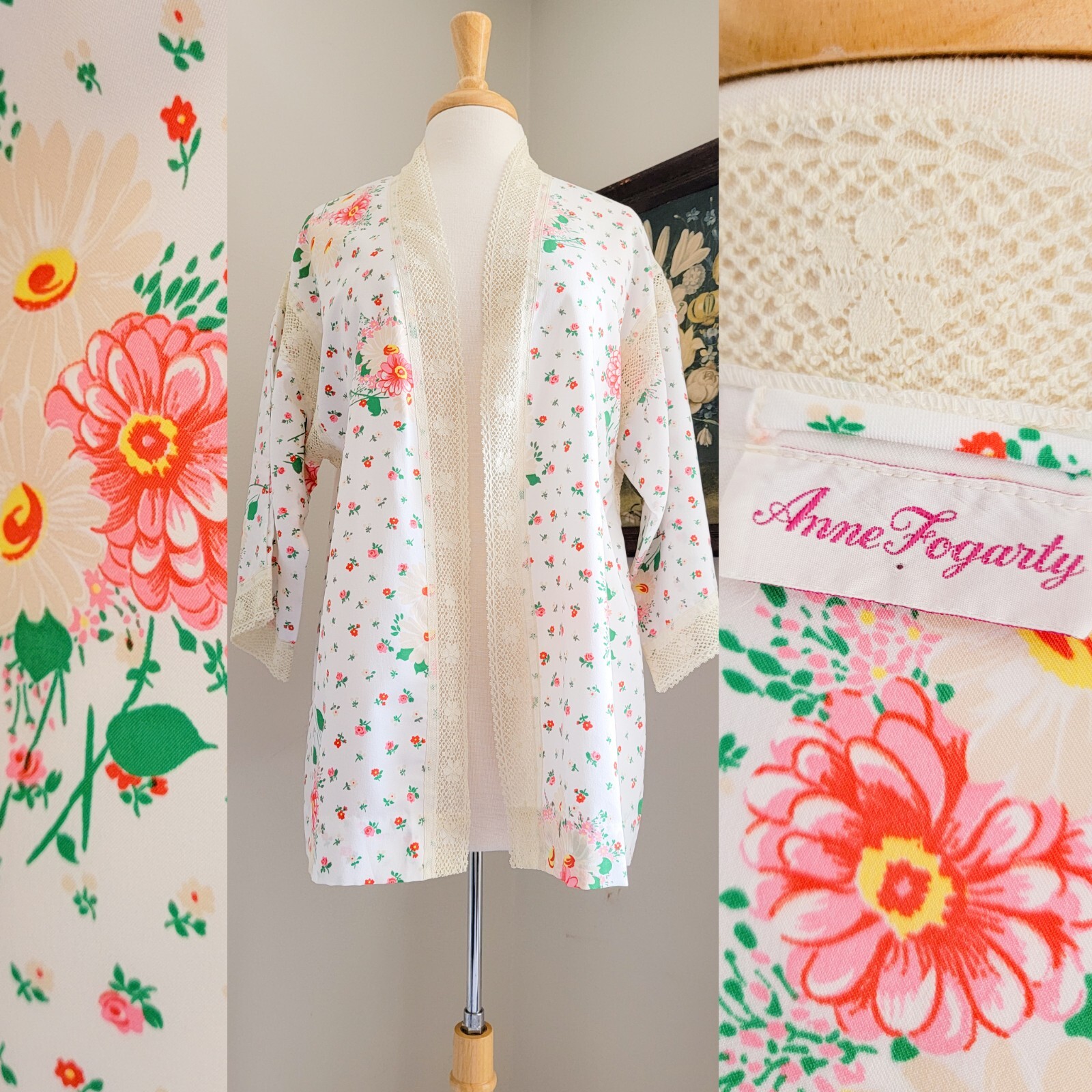 70s White Floral Sheer Lace 1970s Vintage Anne Fogarty Saks Fifth Avenue Shrug