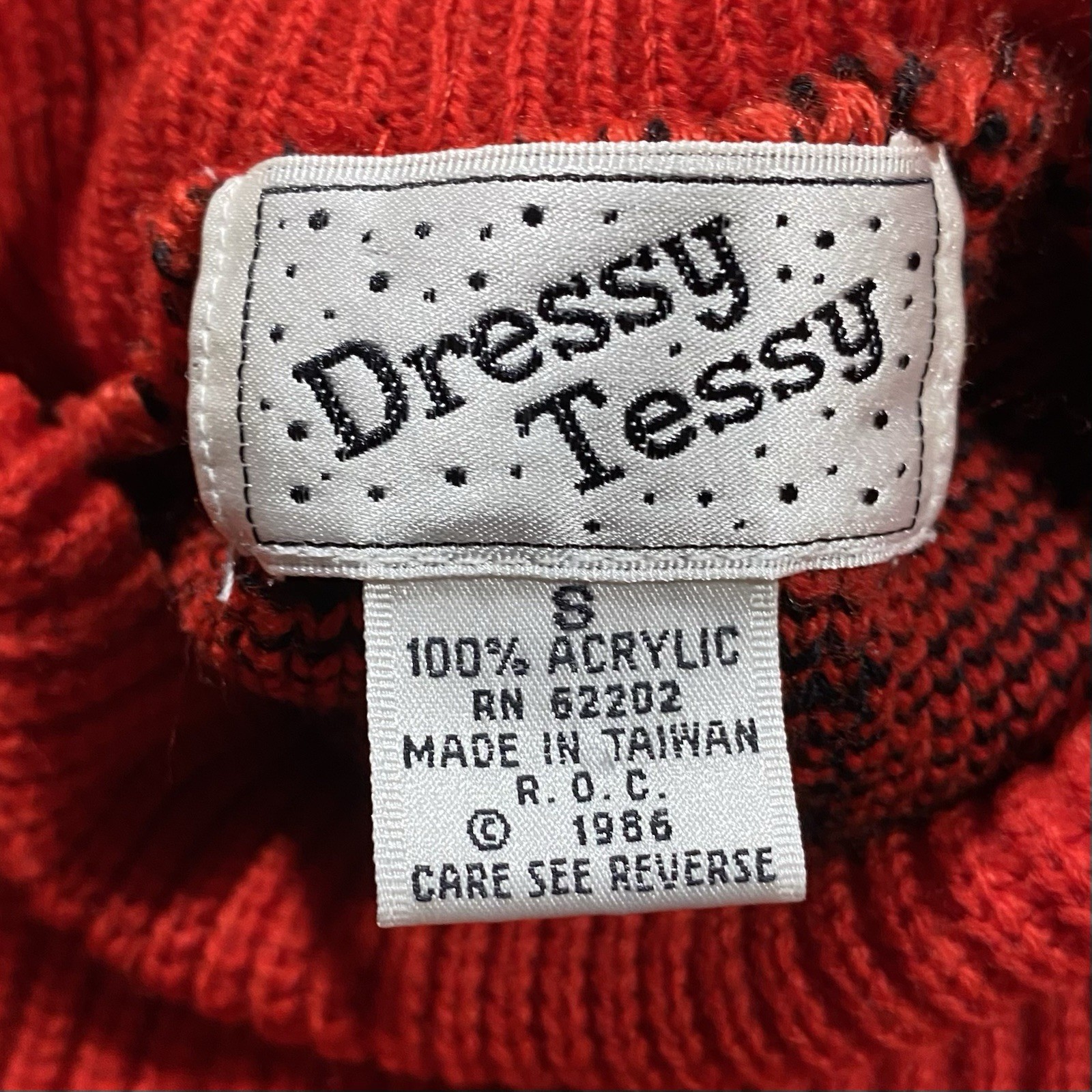 Vintage 80s Dressy Tessy Sweater Dress S Red Black Geometric Knit Taiwan ROC