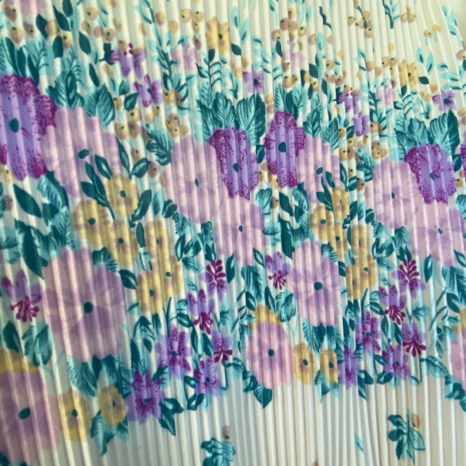 VTG Handmade Floral Leaf Pleated Dress Womens S/M Pastel Cottagecore Prairie S/S