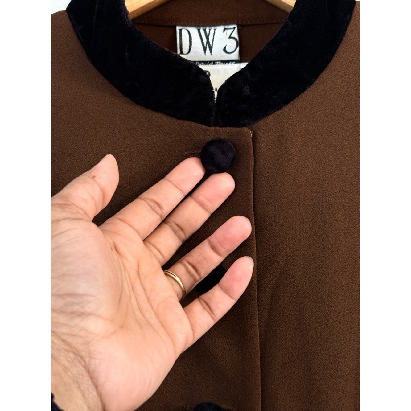 VTG David Warren DW3 Saks Fifth Avenue Velvet Collar Short Coat Two Tone Sz 4