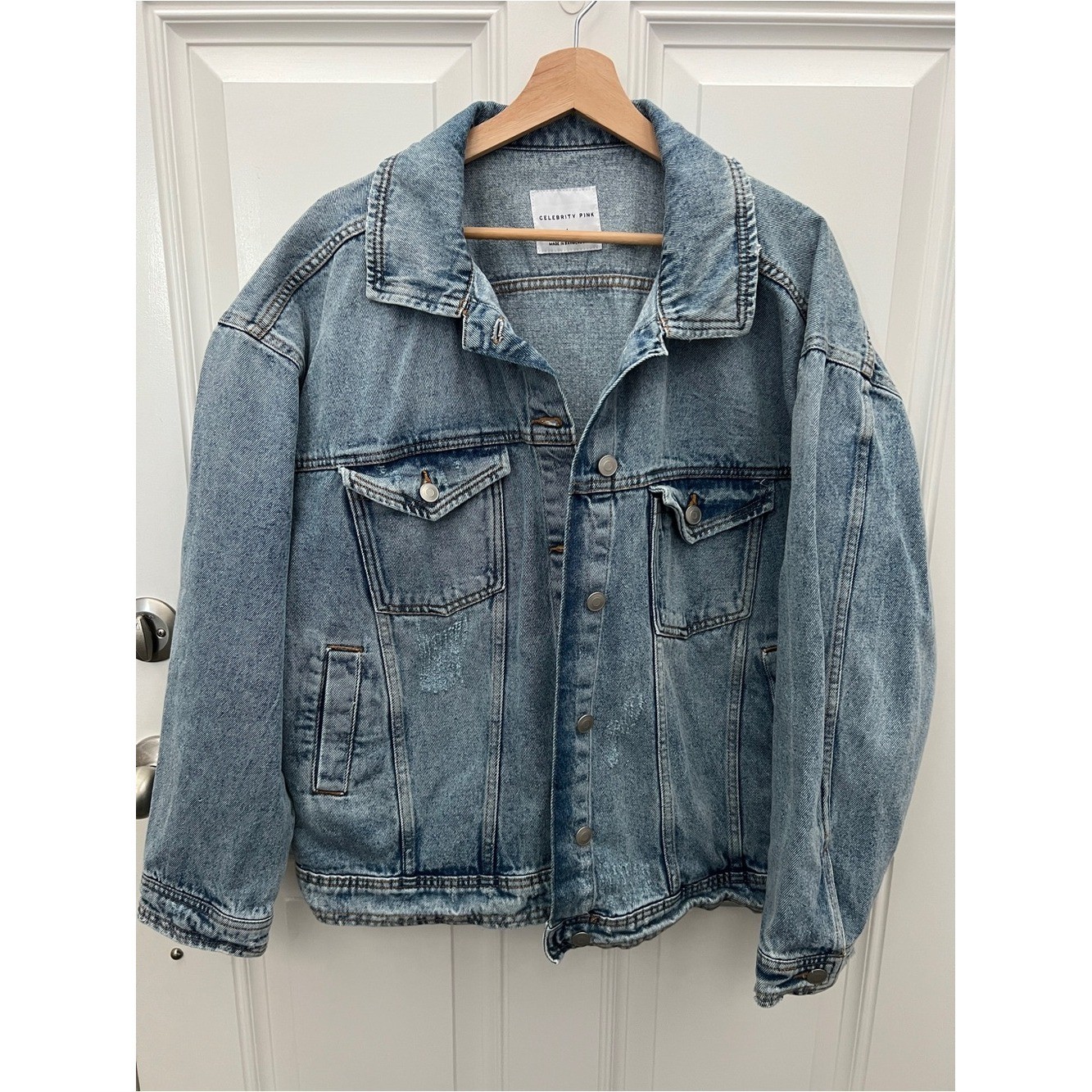Celebrity Pink Washed Denim Jacket in Light Blue