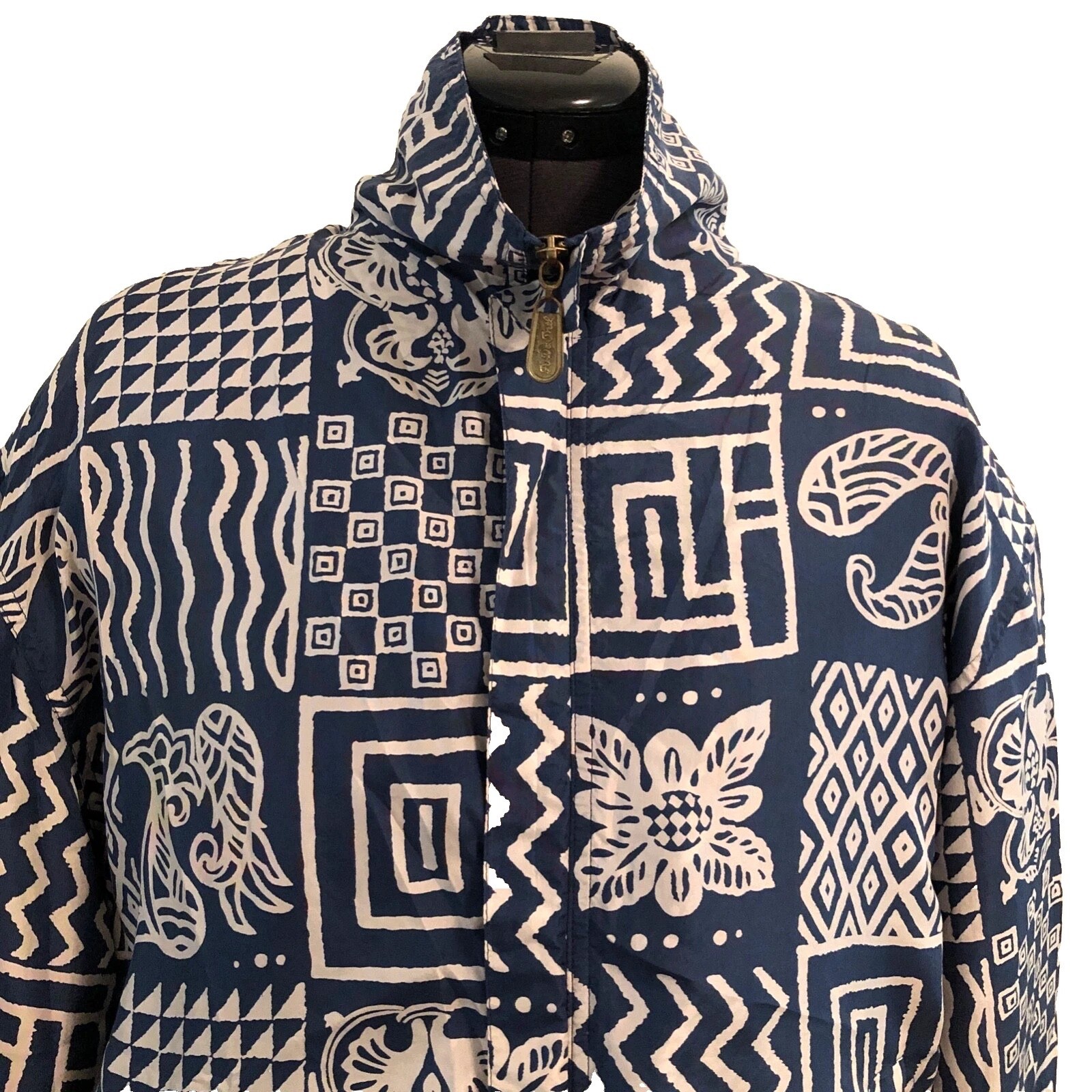 VTG FUDA INTL sz S | Women’s Bomber Jacket | 100% Silk Shell | Blue & White LOOK