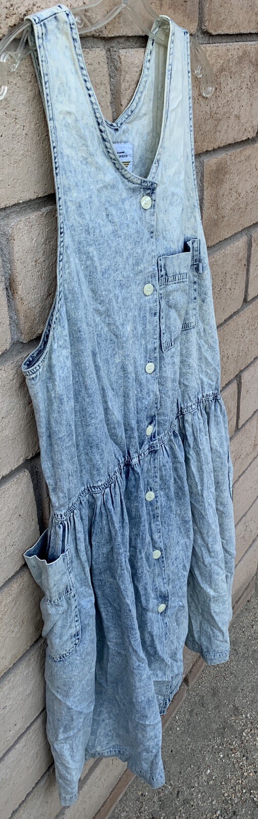 Vintage Limited Express EXP Acid Wash Denim Jumper Dress Pockets 1980s Size L