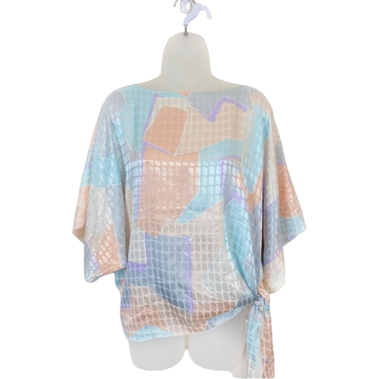 Siasia NY Satin Top Women SZ S Boatneck 70s Pastel Vintage Oversize Disco Queen
