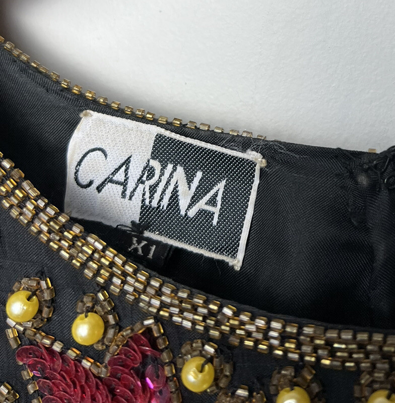 Carina Vintage 80s Ornate Beaded / Sequined 100% Silk Dress Multicolor Sz 1X
