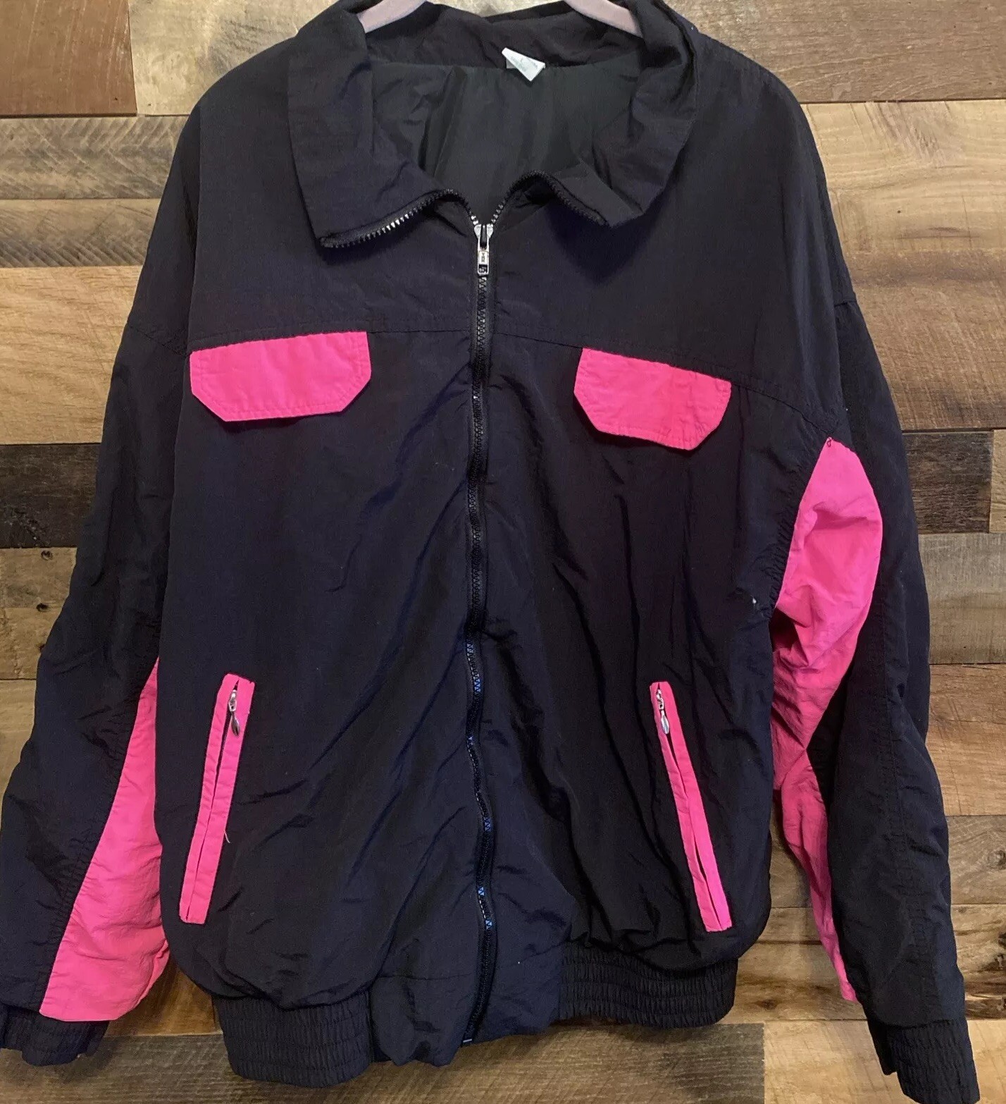 VTG Green Needle Jacket Sz L Black And Neon Pink