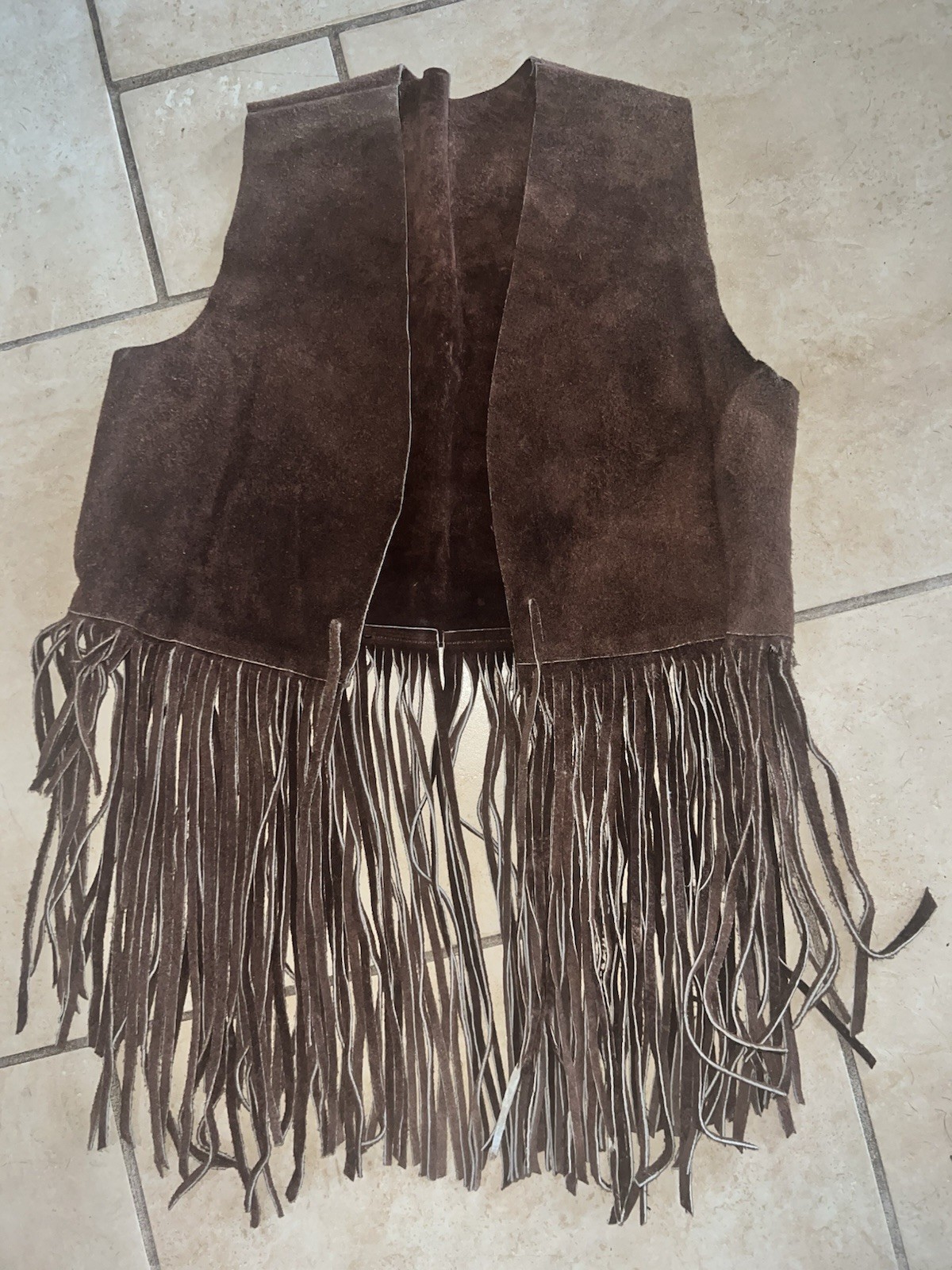 Vintage 1970s Suede Fringe Vest Dark Brown Western Hippie Size Medium