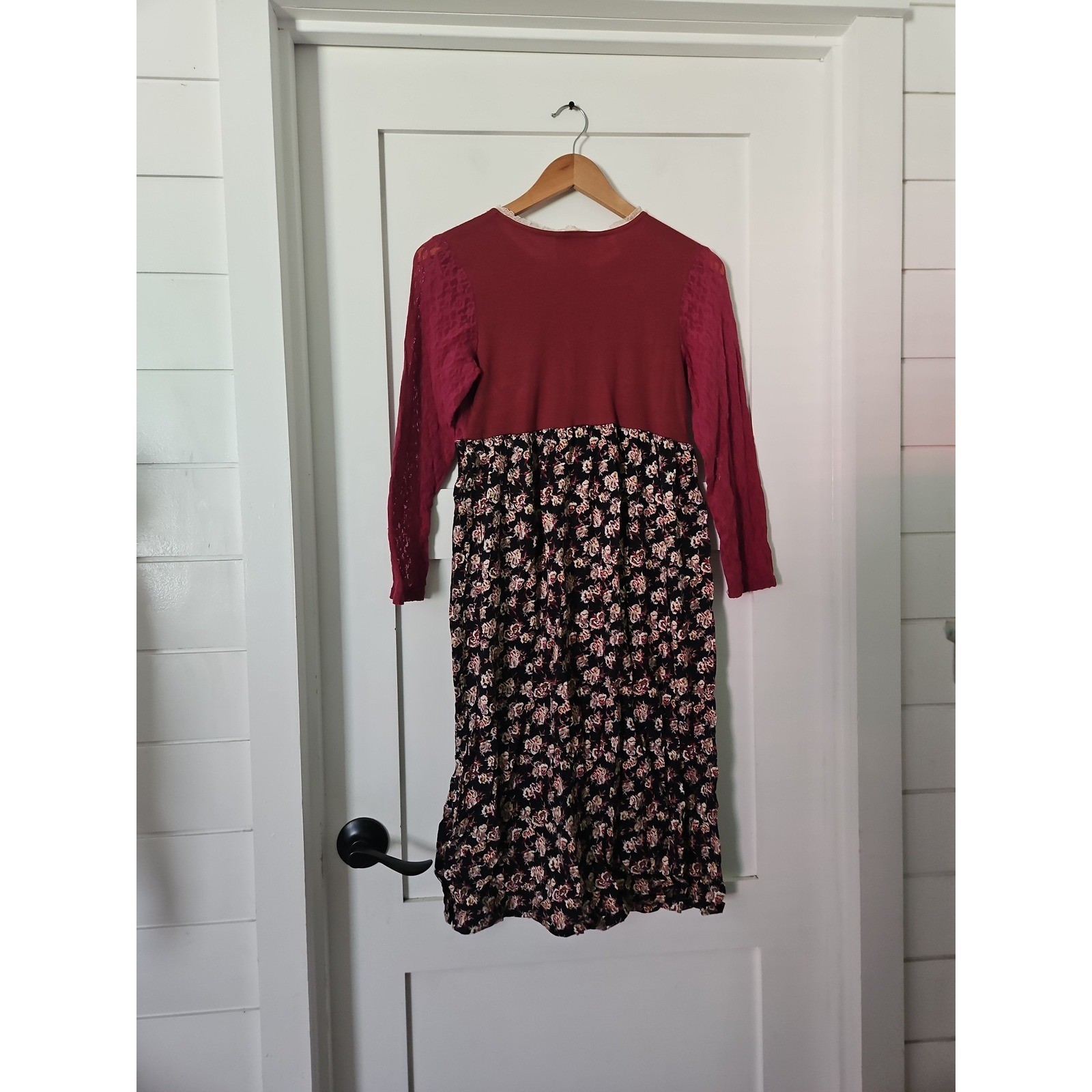 VTG 90s LA Chic California Floral Dress Burgundy Grunge Prairie Cottagecore S