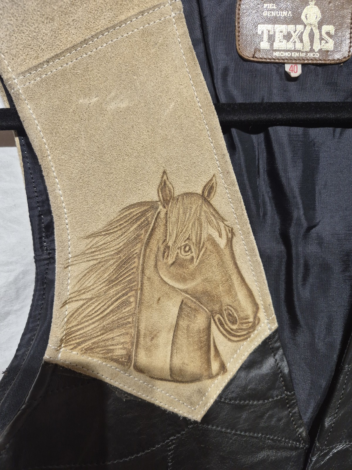 Texas Mexican Leather Horse Vest Leather Hand Tooled On Front & Back COWBOY