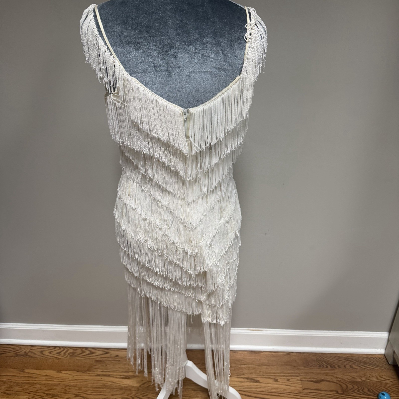 Vintage 80s 90s Ivory White Flapper Fringe Dress TD4 Electra 9/10 USA Made