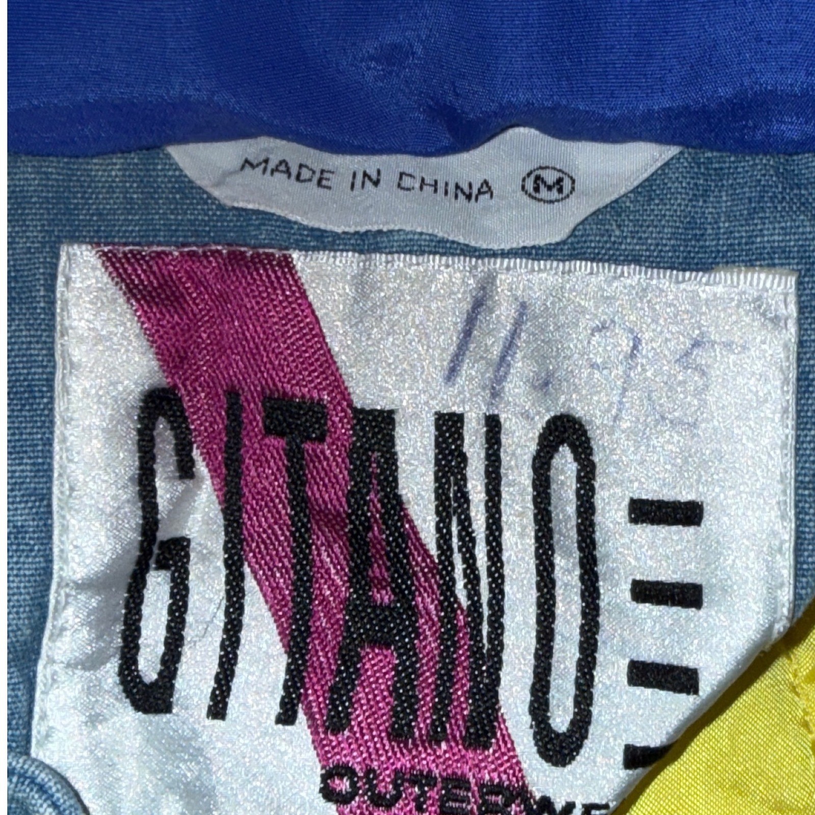 Vintage Gitano Acid Wash Denim Puffer Jacket Blue Yellow 80s 90s Streetwear M