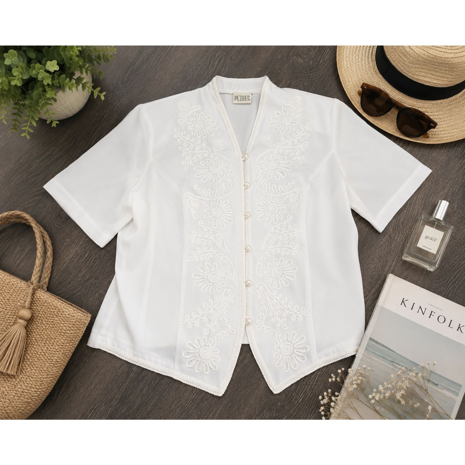 Just For Petites Vintage White Womens Blouse Size 8P (577)