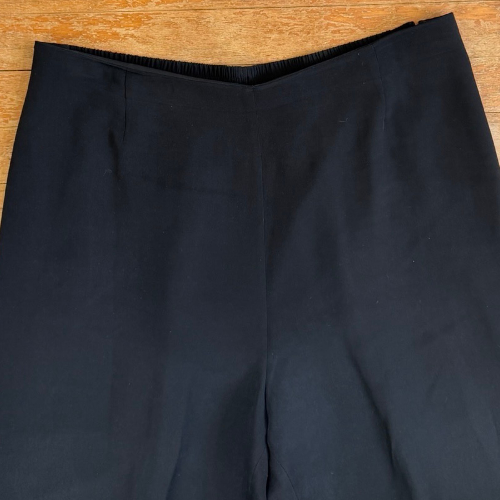 Vintage Black Silk Pants Womens Plus Size 1X 35-38″ Waist Wide Leg Trousers