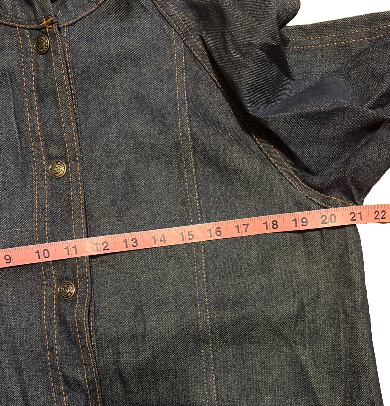 Vintage Denim Hoodie Jacket Parka Dark Indigo Blue Snap Button Womens L 70s 80s