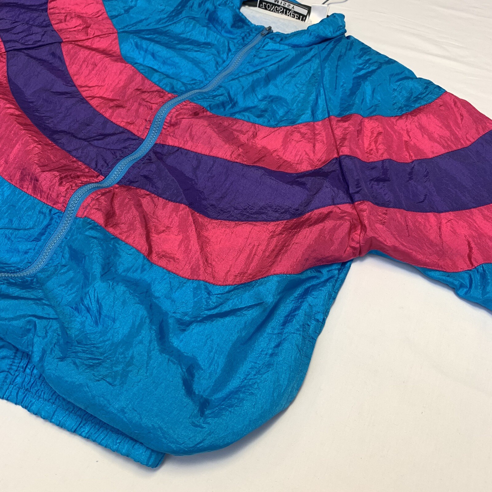 Vtg 90’s Longstreet Missy Windbreaker Track Jacket Hot Pink Purple Blue Medium