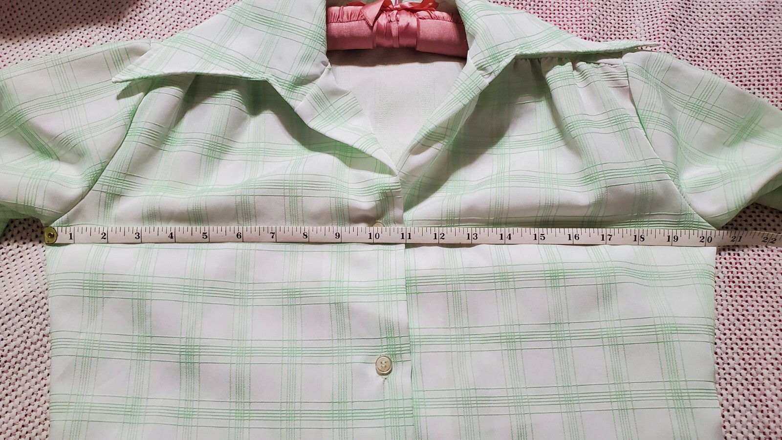 Vtg Green Plaid Button Up Shirt Pointed Collar Lightly Textured Small ? Women’s