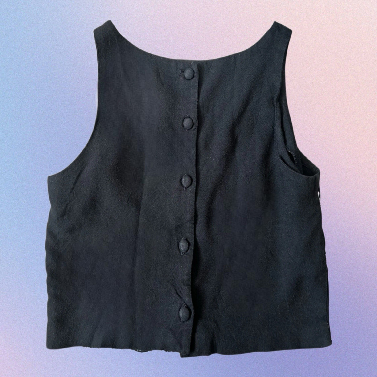 Vintage Ultra Dress New York Black Scalloped Cropped Boat Neck Blouse Size 12 Sm