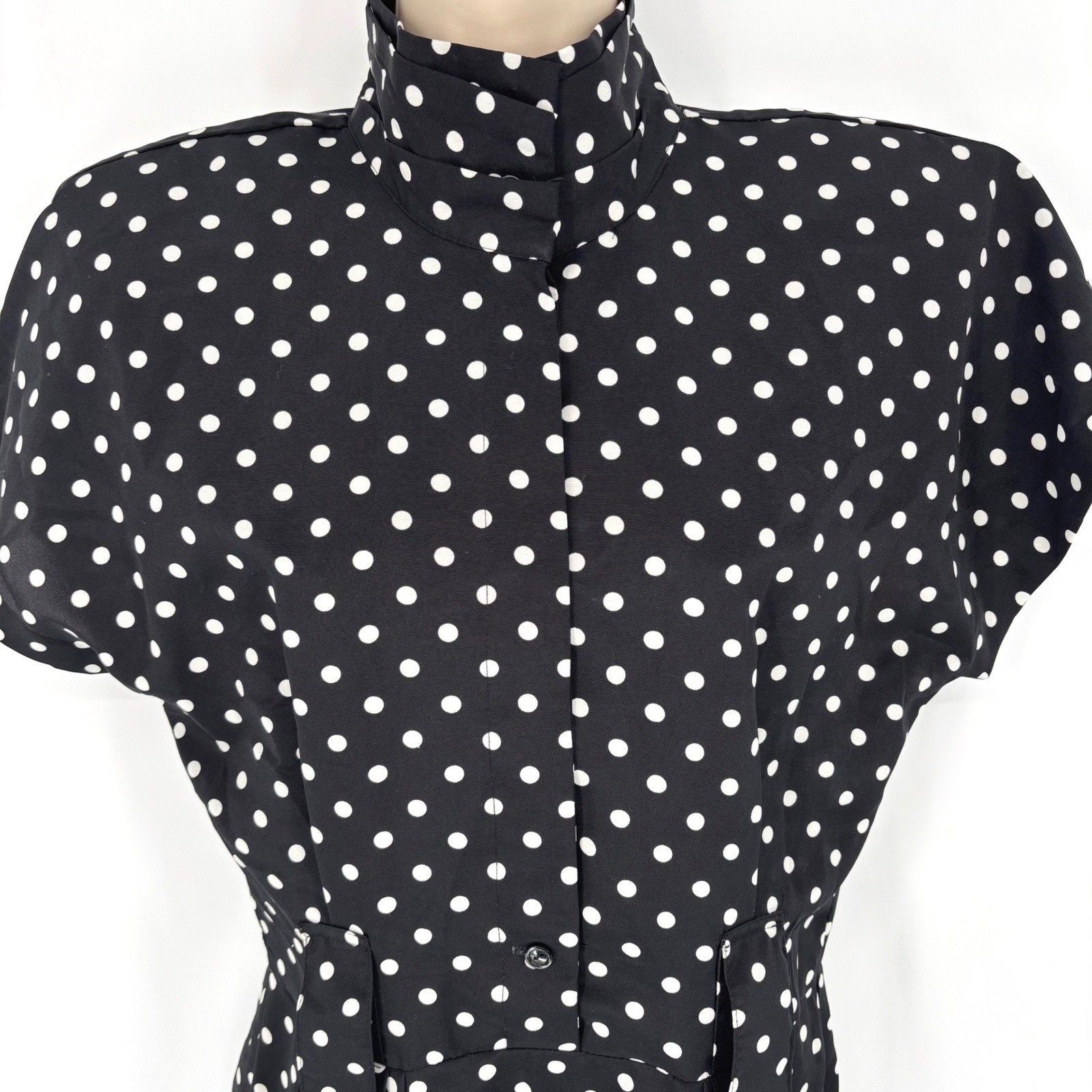Vintage 80s Kristen Polka Dot High Neck Midi Secretary Dress Sz 10