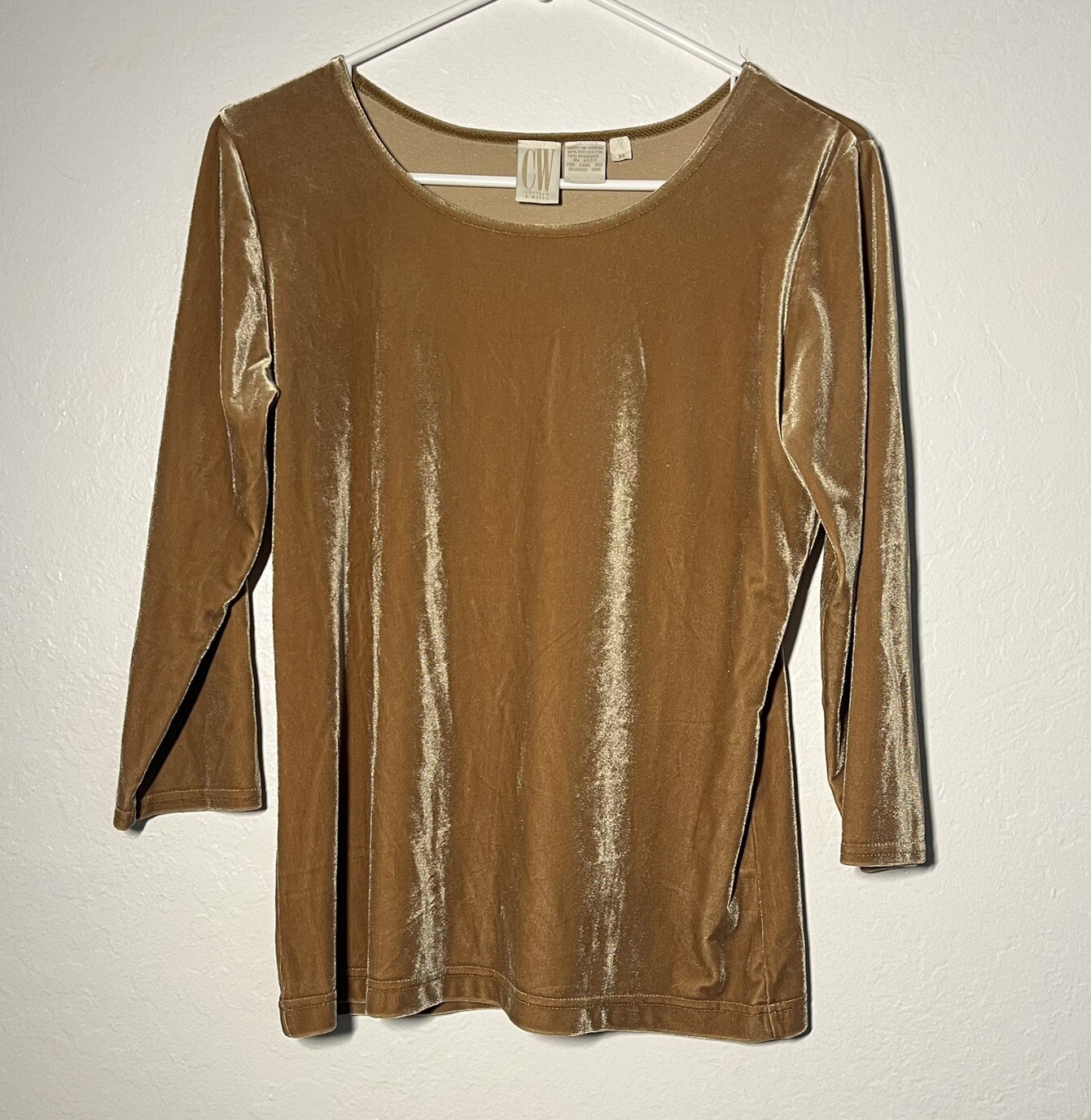Clifford & Wills Vintage Velvet Blouse Size Medium Beige 3/4 Sleeve 80’s 90’s