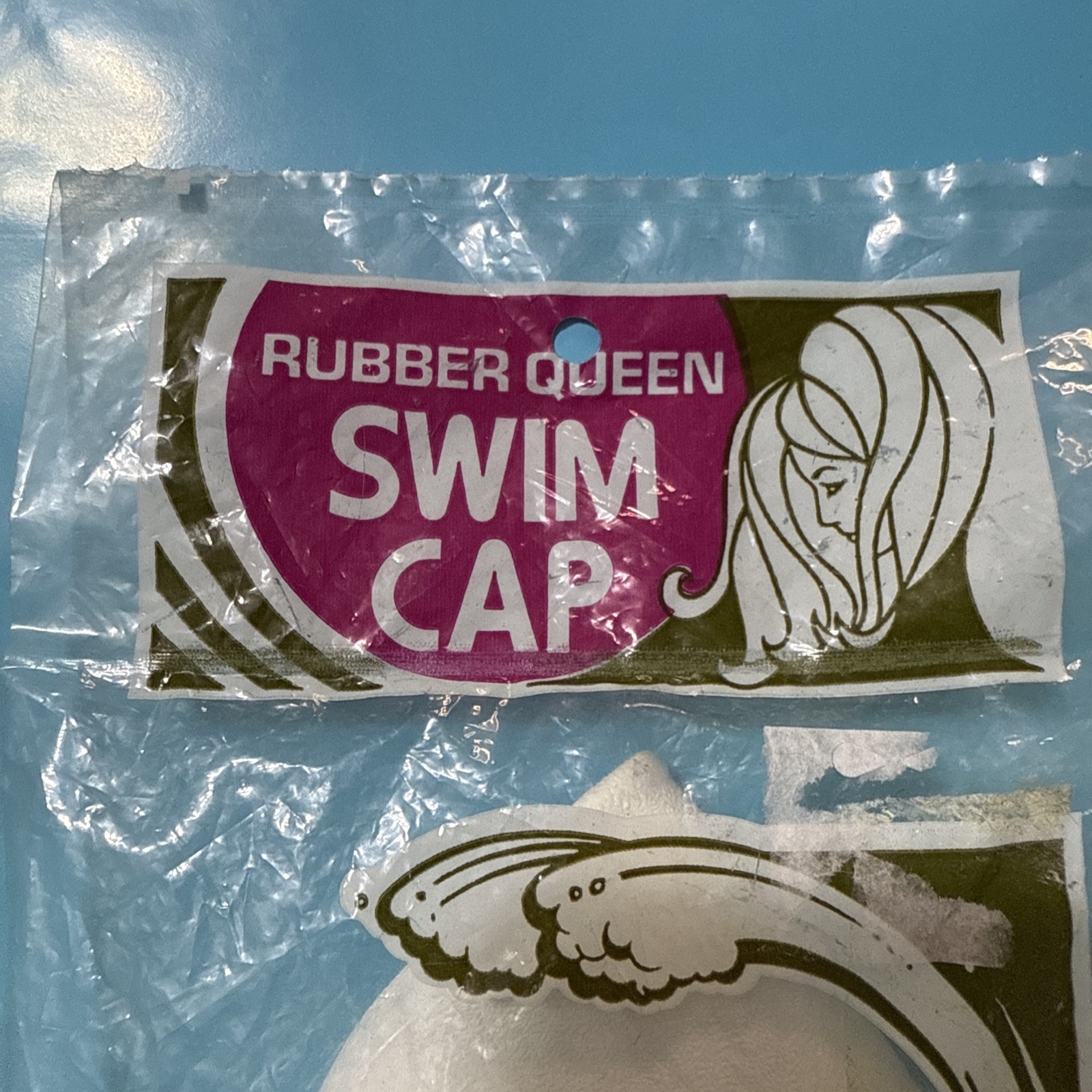 Vintage 70s White Diamond Geometric Rubber Swim Cap Swimcap by Rubber Queen NOS