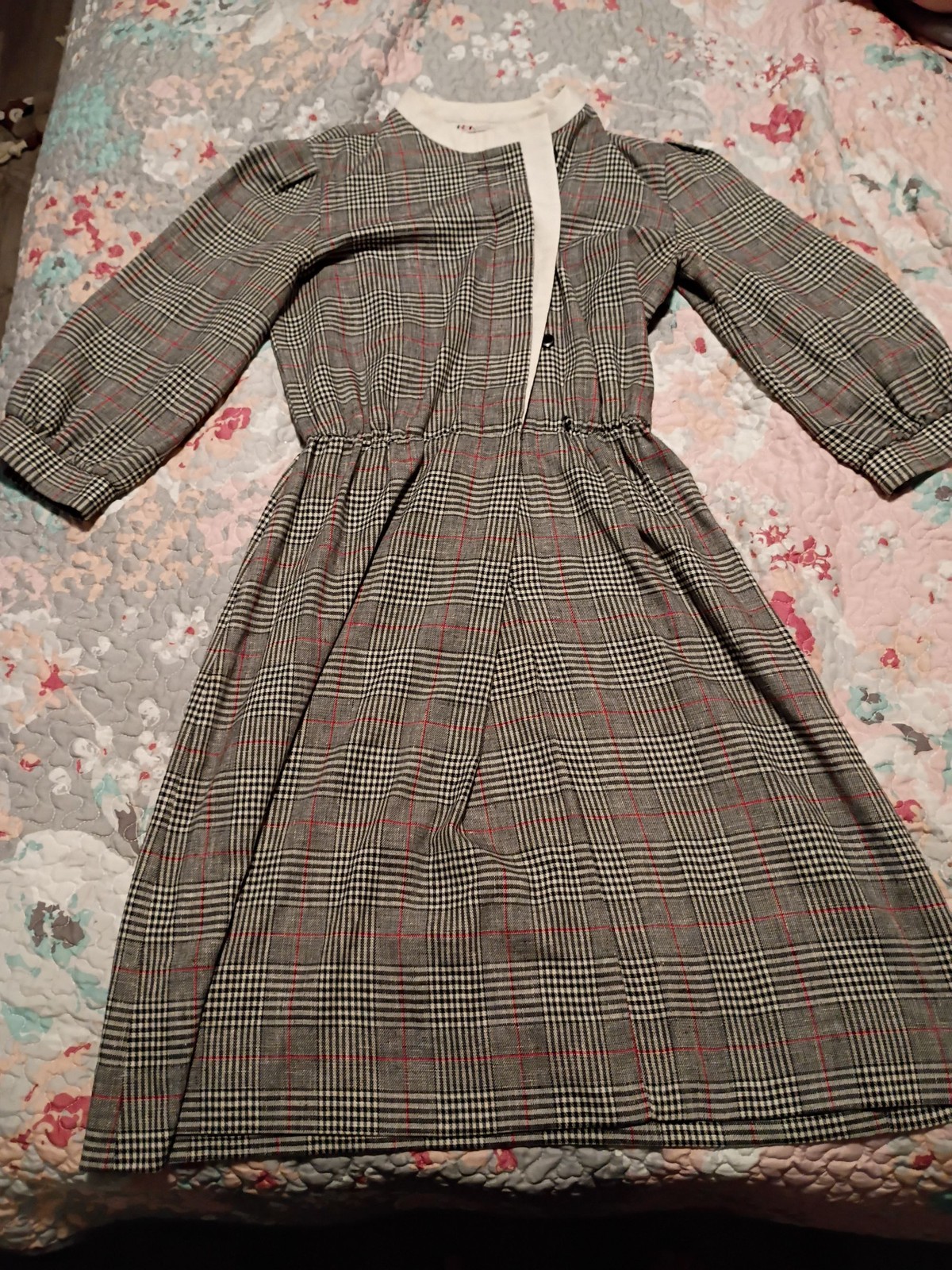 R&K Midi Dress Brown Plaid Long Sleeve Elastic Waist Casual Style