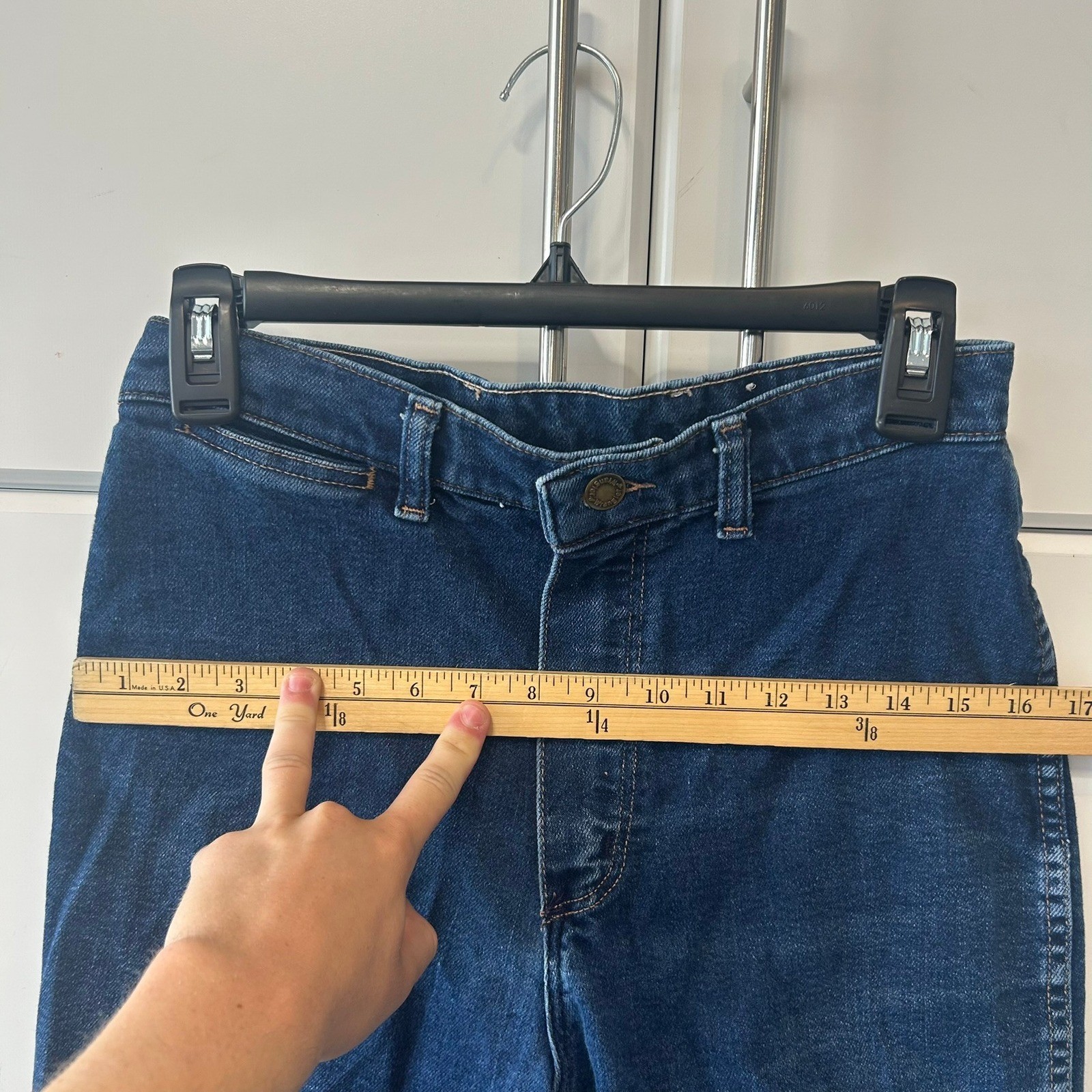 Vintage Wrangler High Rise Bareback Jeans Misses 12 Dark Wash Pocketless USA