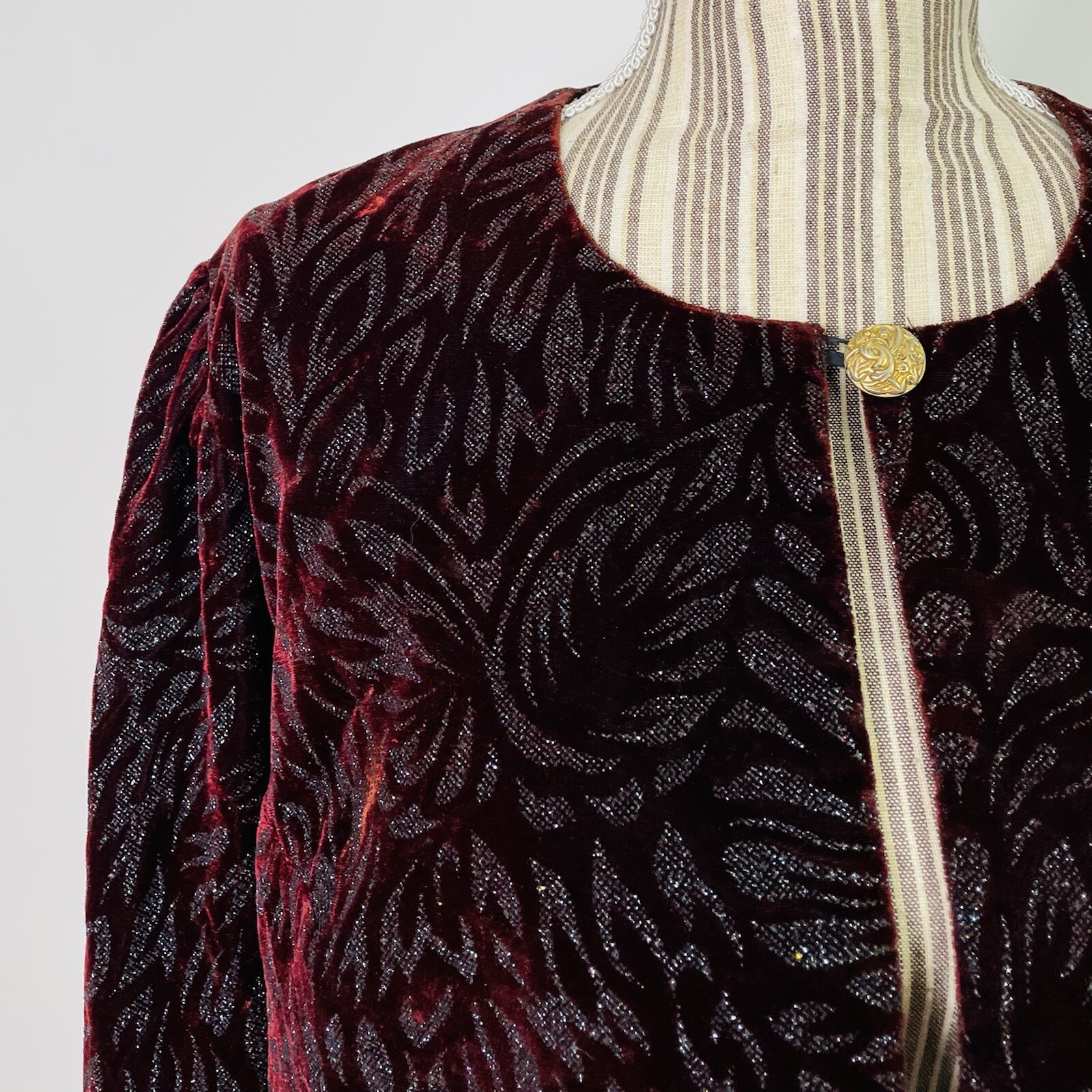 Vintage 80s 90s Velvet Encrusted Embossed Bling Sparkle One Button Cardigan L/XL