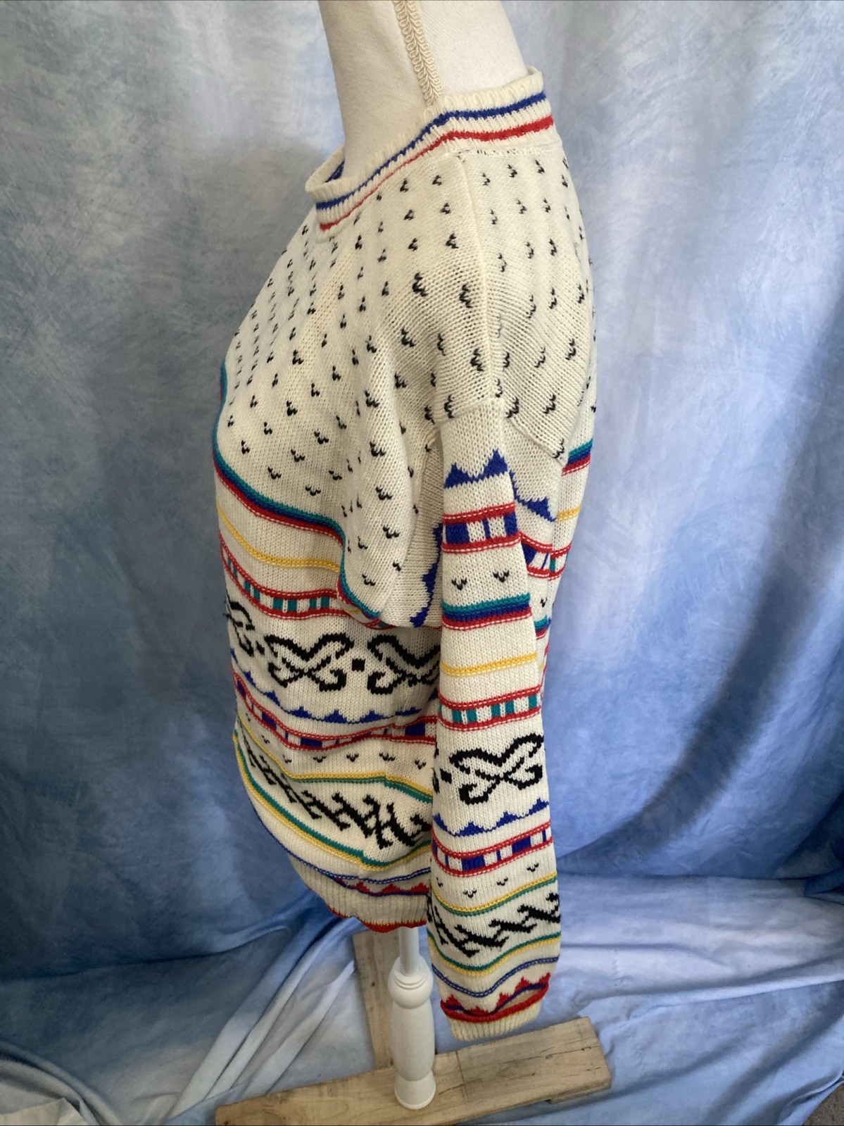 Vtg 80s Beldoch Popper Abstract Geometric Sweater USA-Made Bright Colorful S/M