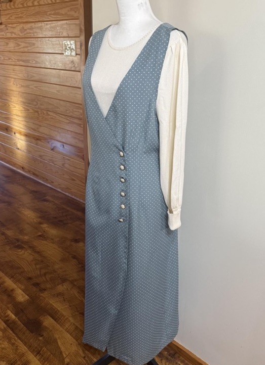 NWT Vintage 90s Styleworks Dress Blue And White Bills Dots Size 16