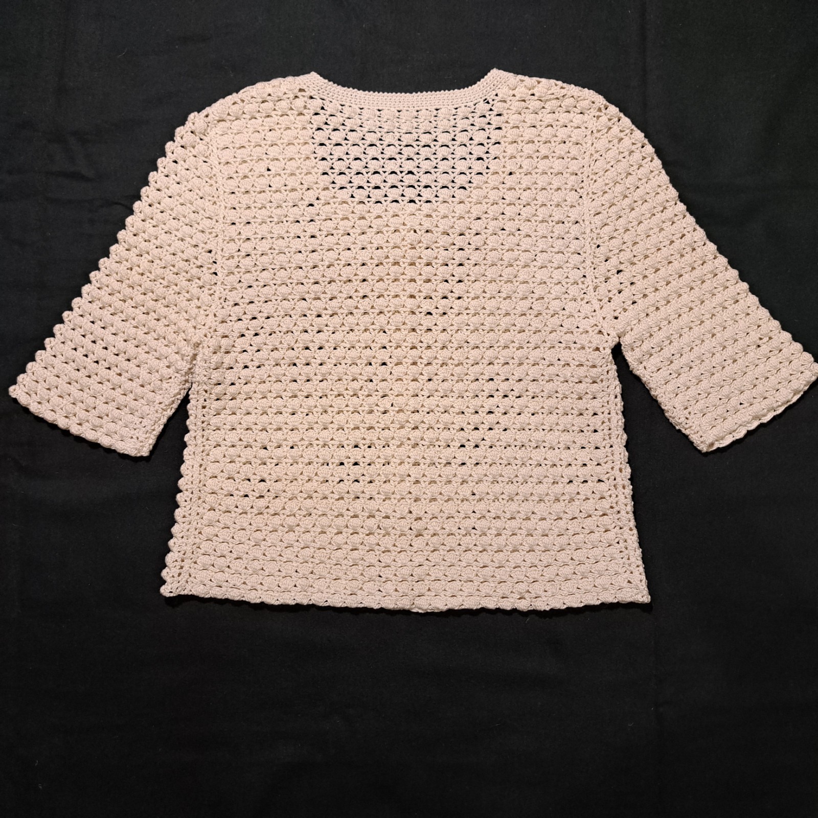 Vintage 80s 90s Handmade Crochet Cardigan Ivory MOP Buttons Ukrainian Handcraft