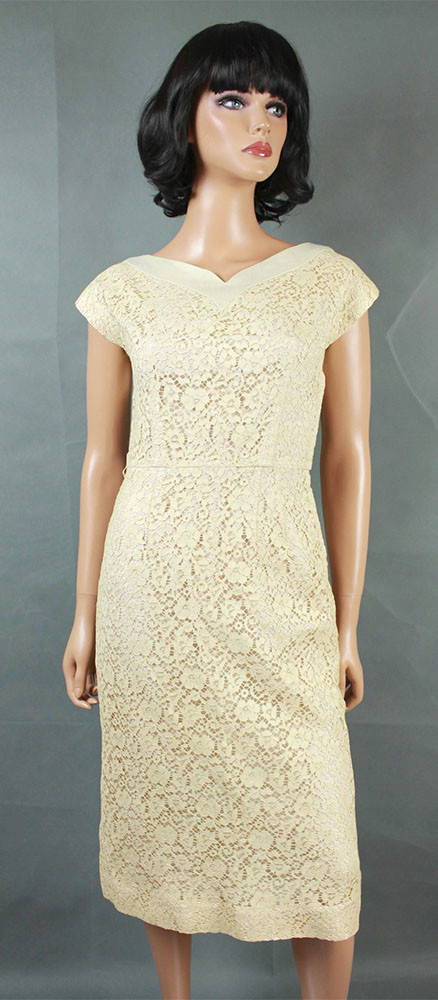 Vintage 50s Dress Jacket Set Sz S Ivory White Beige Champagne Wedding Gown
