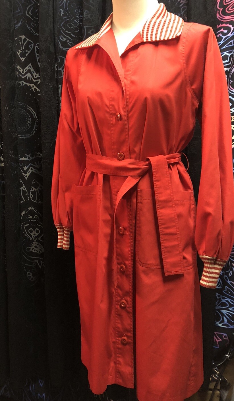 The Clothes Horse vintage Shirt Dress Jacket Size 12 Red Candy Stripe Duster