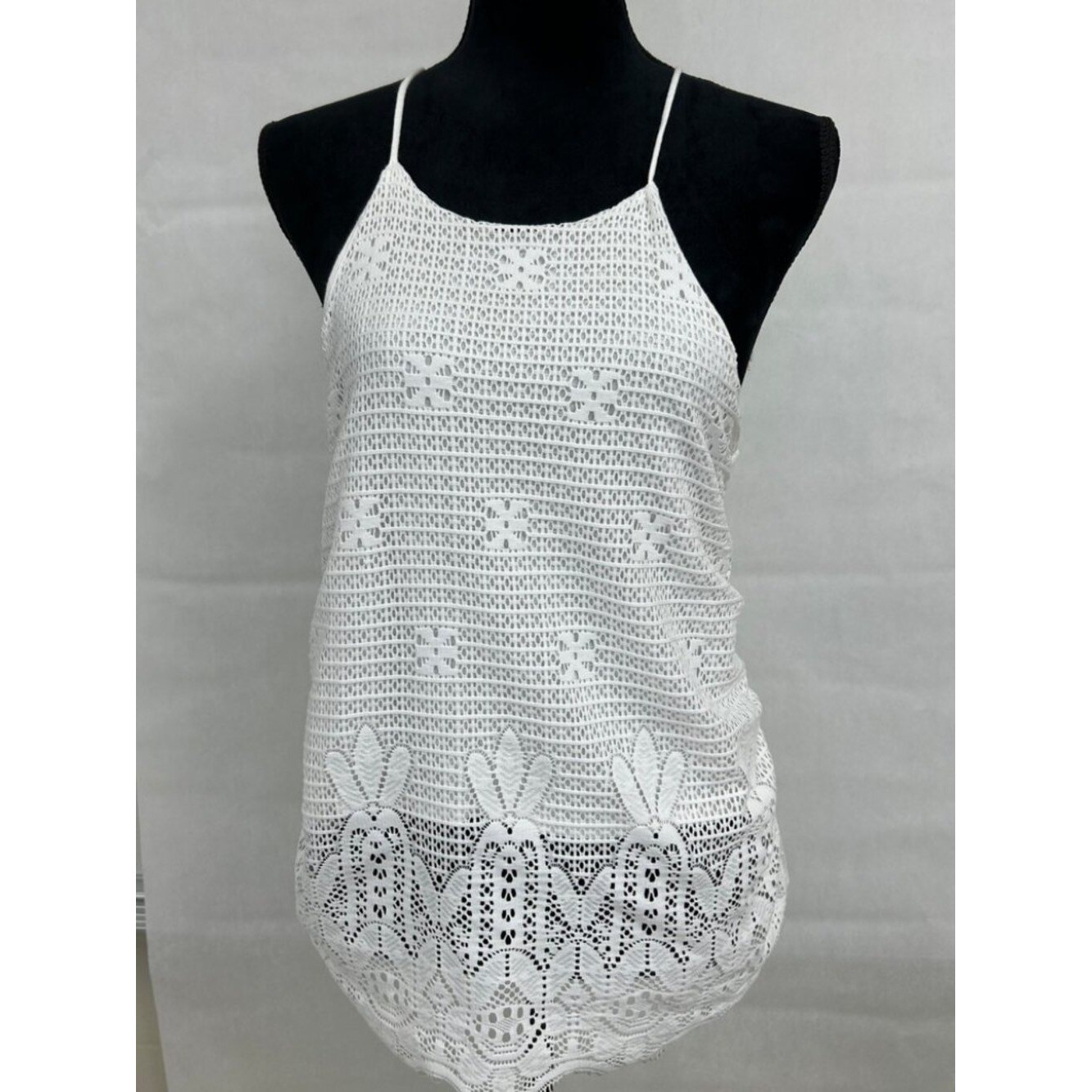 Boho Coquette Festival Indie Y2K Streetwear Sxciety White Crochet Tank Top Small