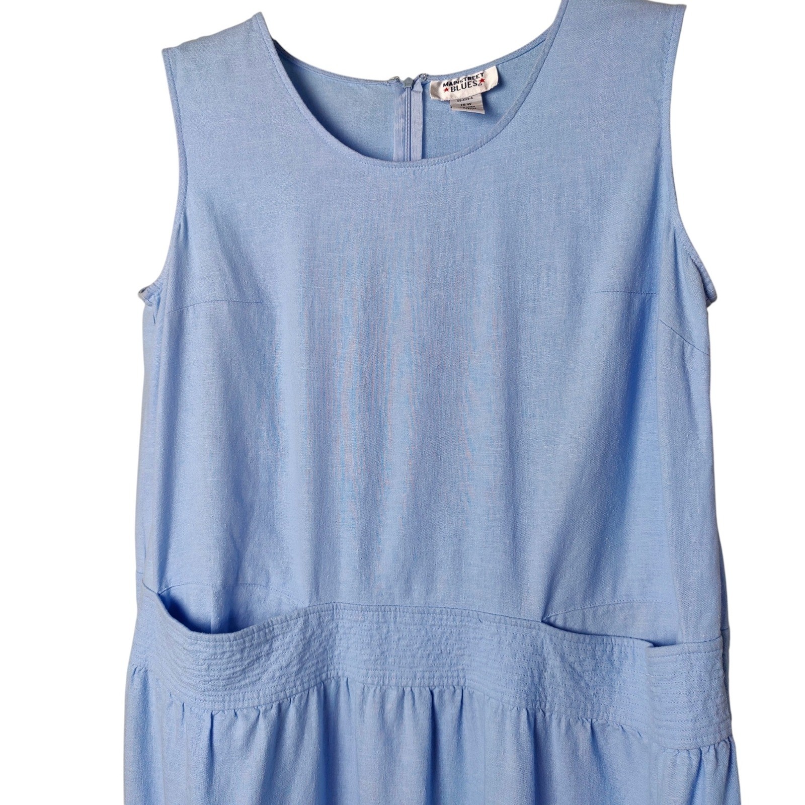 Mainstreet Blues Vintage 90s Drop Waist Midi Dress Linen Blend Baby Blue 16W