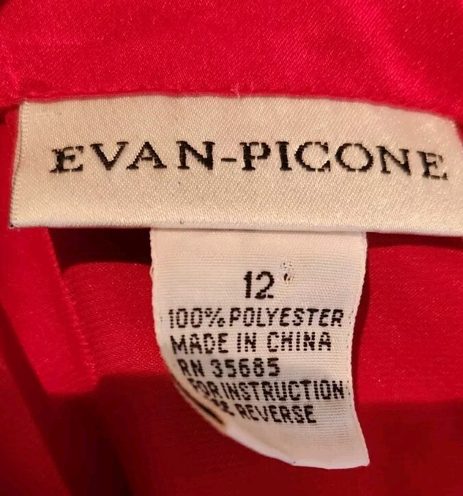 Vtg 80s Evan-Picone Red Silky Poly Neck Tie Secretary Blouse Women’s Size 12 Med