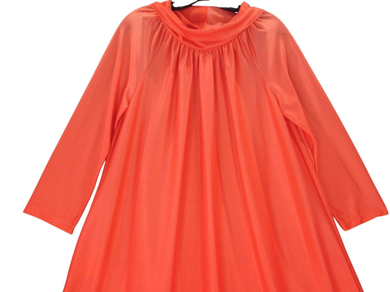 Vintage Cowl Neck Pullover Housecoat Caftan Lounge Dress M Coral Tropical Orchid