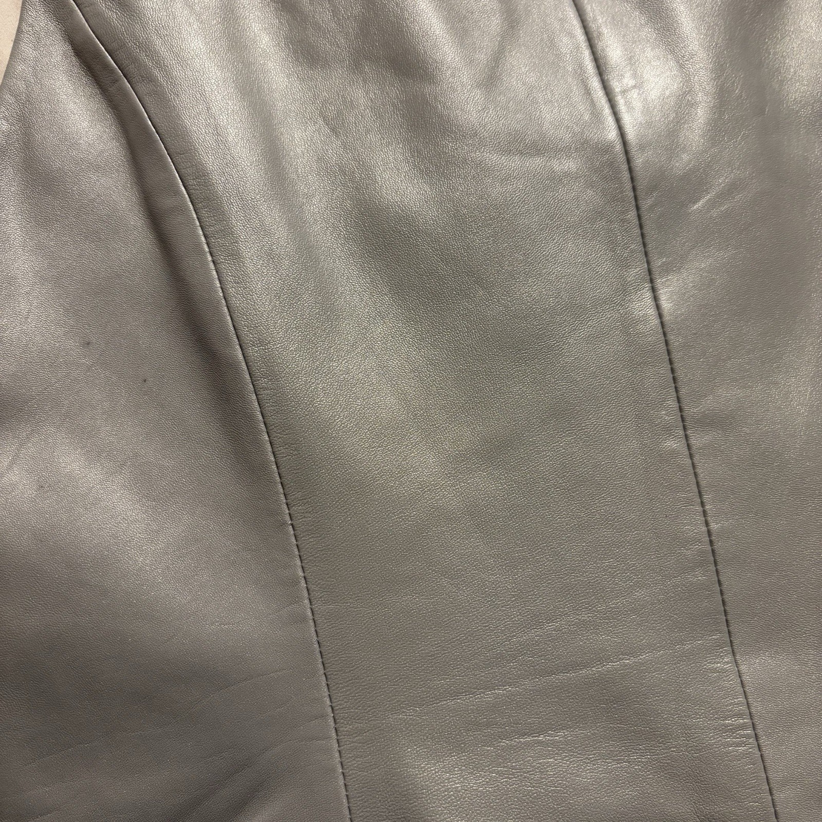 Vintage Y2K Caché Silver/Gray Leather Satin Lined Hidden Zipper Vest Size 10