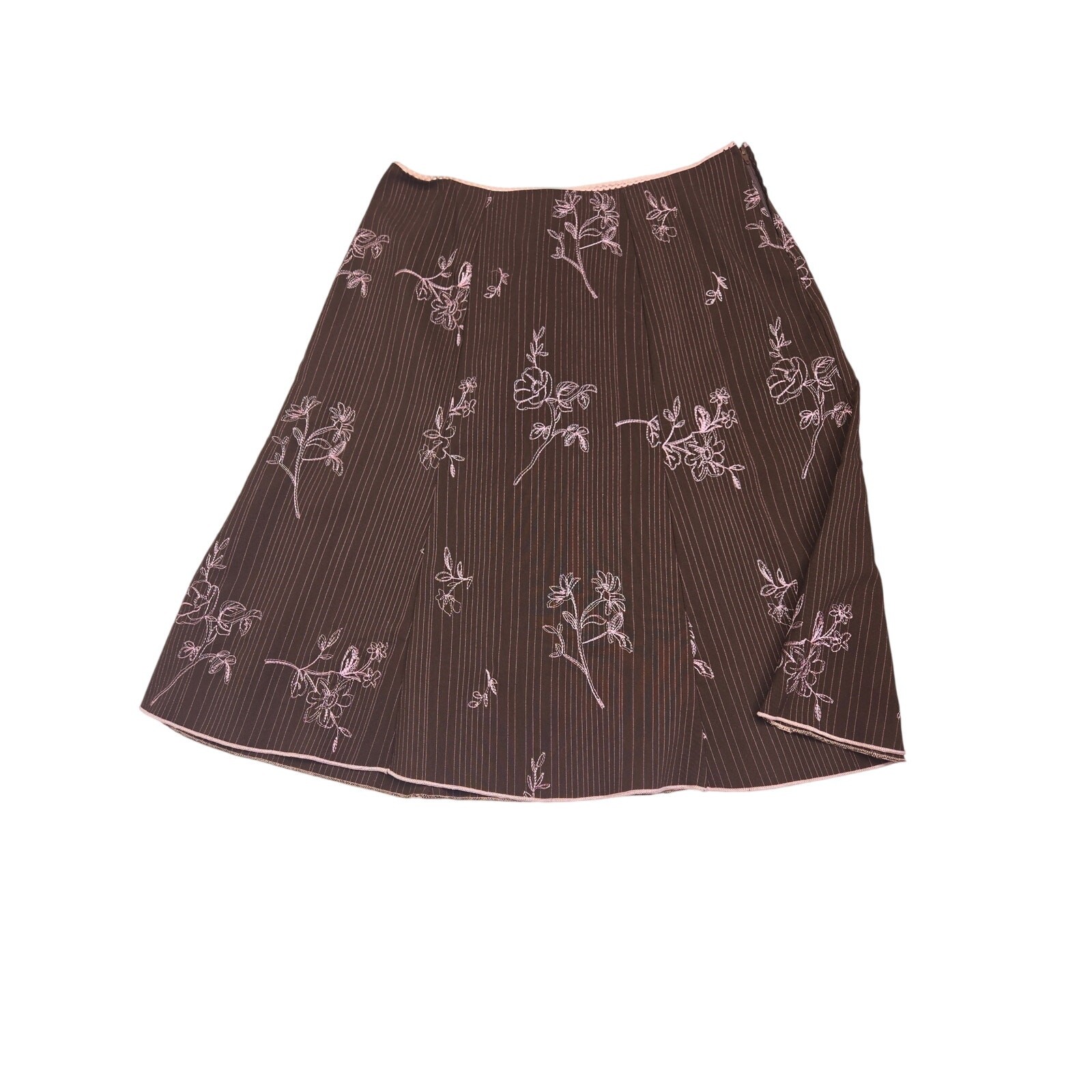 Y2K Pink and Brown Fit & Flare Skirt Embroidered Flowers Size XL