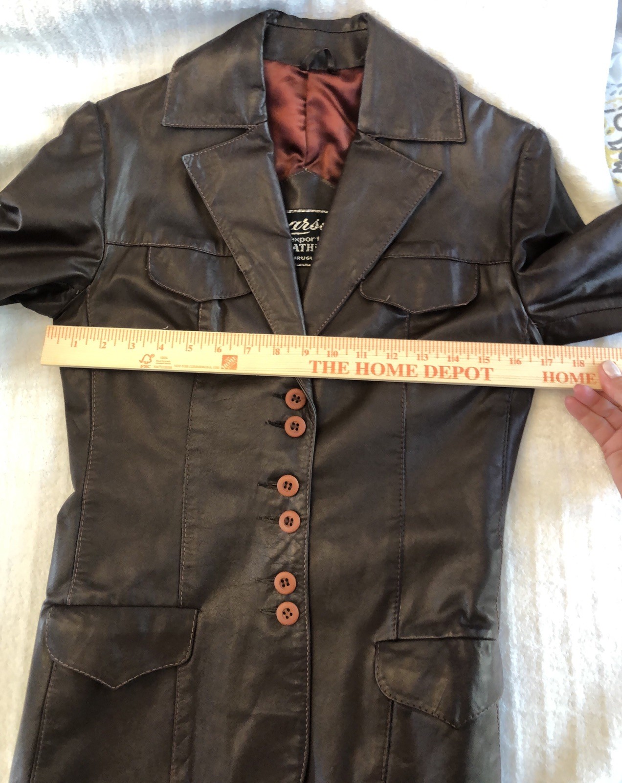 Vintage 1970s LEARSI Leather Jacket Size 14/Small Brown Cool Fashion Button GUC