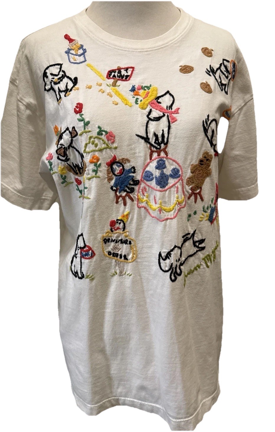 VTG 90s Swan Magic Hand Embroidered Shirt Sz Small Dog Party