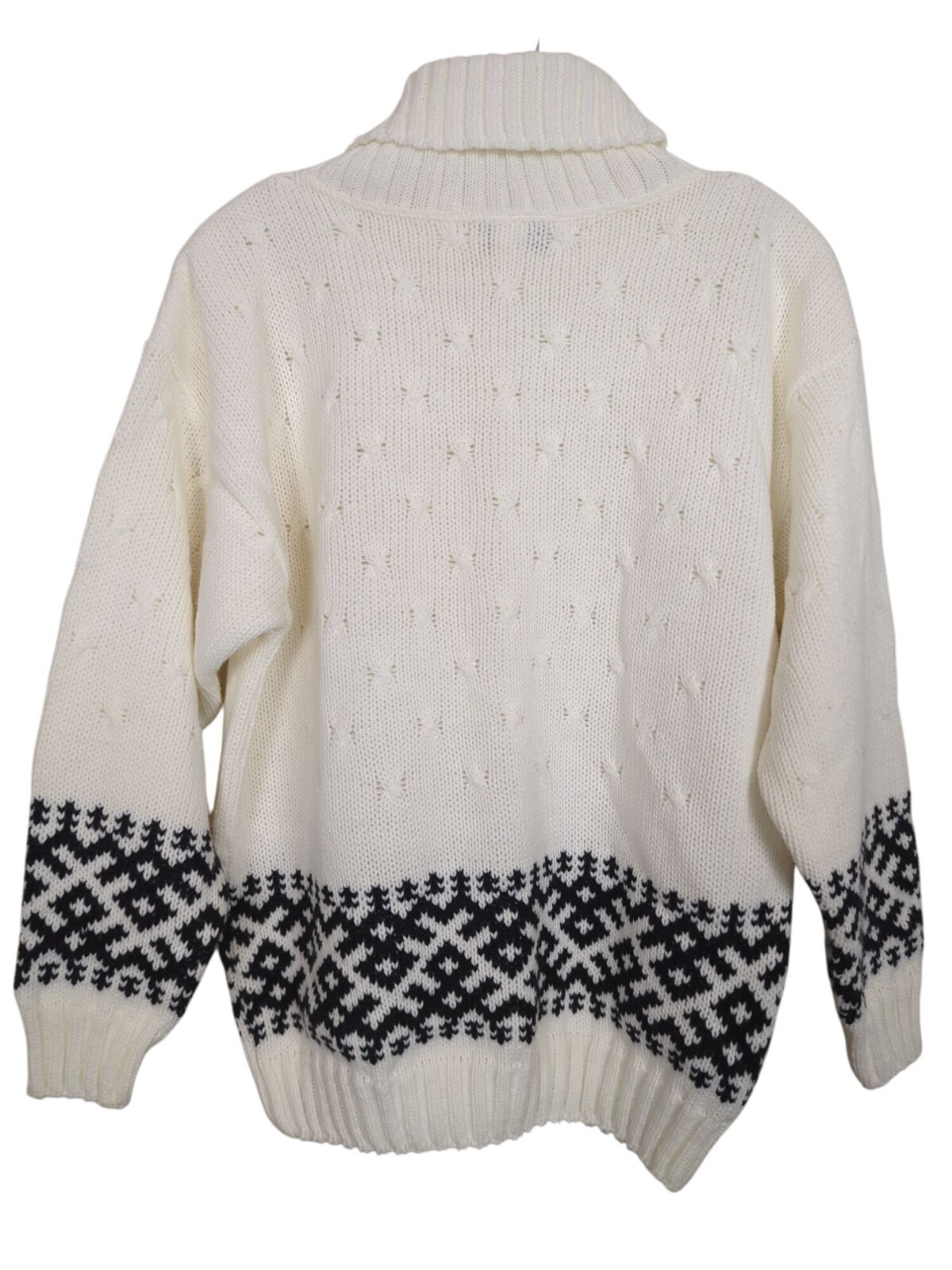 Vintage JOLIE Nordic Sweater With Turtleneck & Black Geometric Pattern sz M / L