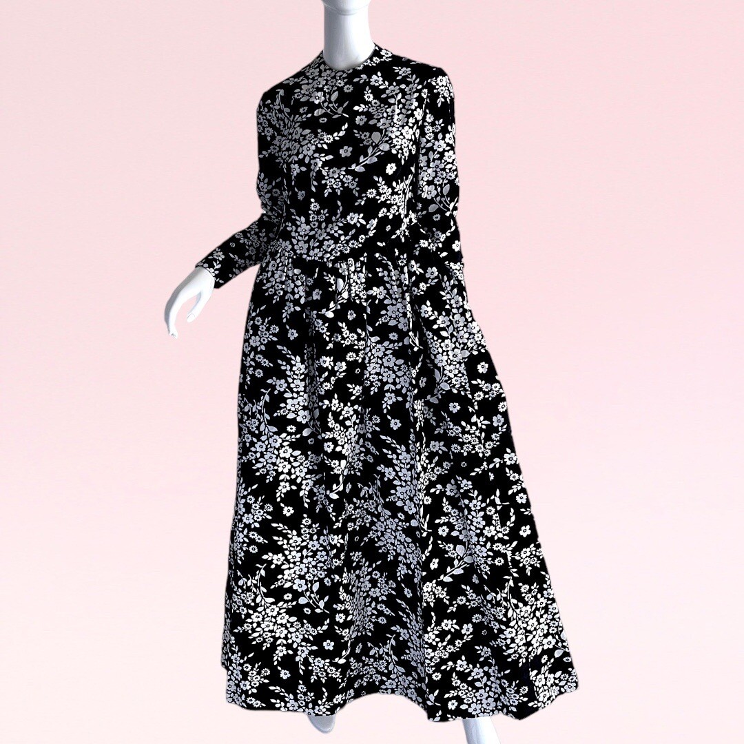 1970s Vintage Geoffrey Beene Boutique Metallic Velvet Floral Evening Party Dress