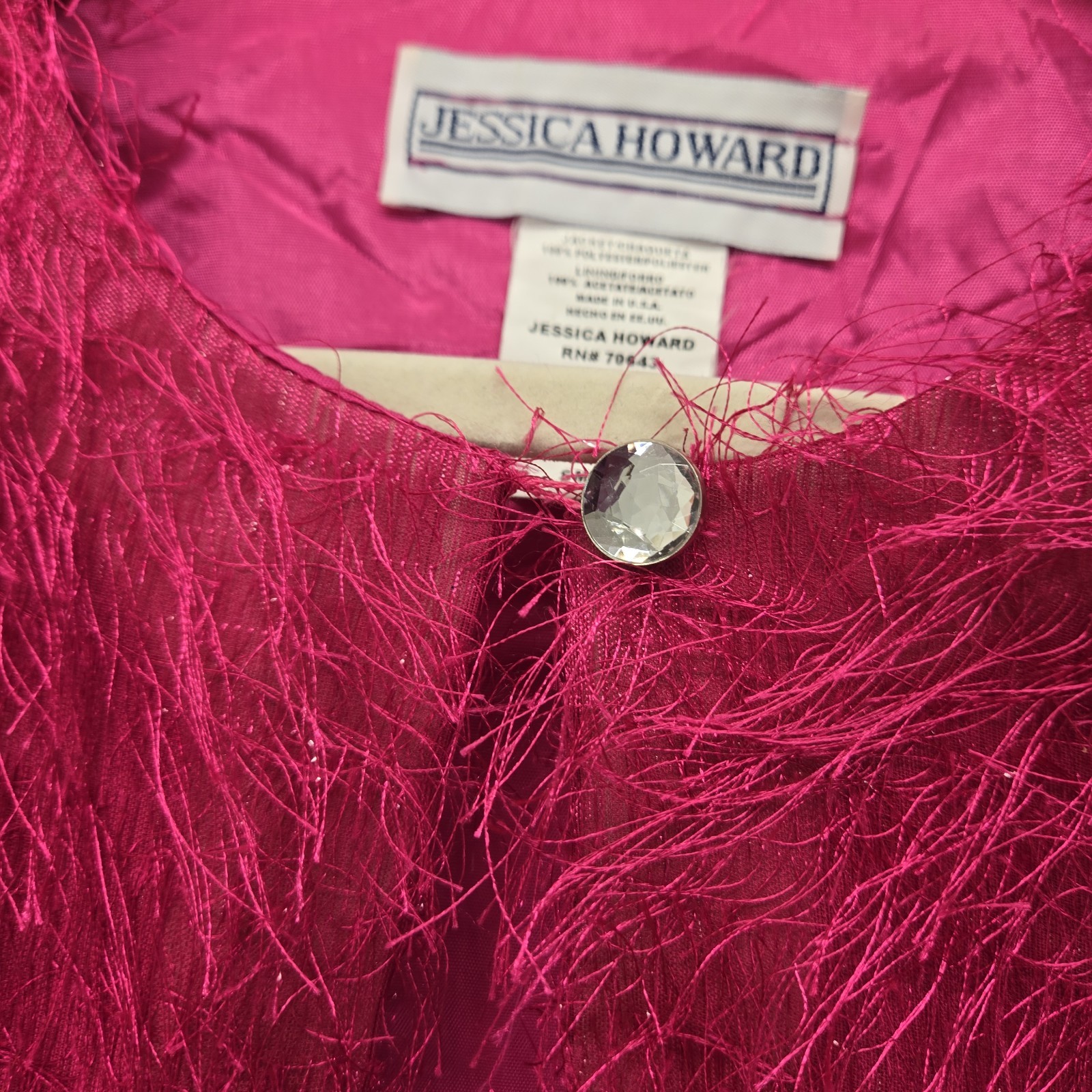 VTG Jessica Howard Fuchsia Pink Shaggy Faux Fur Crop Jacket Evening Coat S Shag