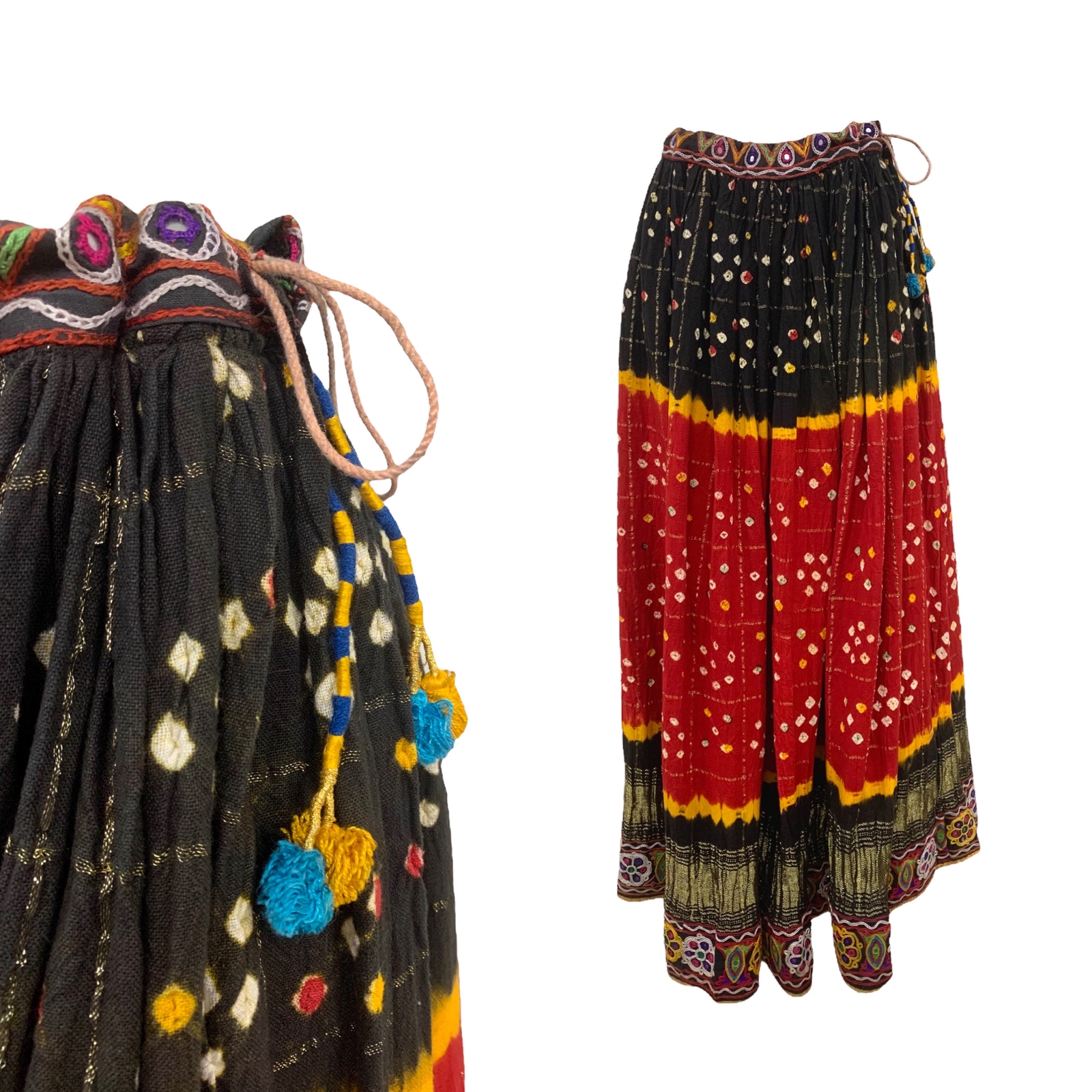 Vtg Vintage 1970s 70s Hand Dyed Mirror Inlay Embroidered Ethnic Boho Maxi Skirt