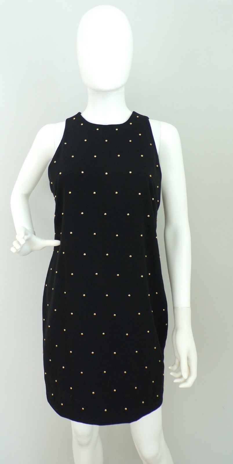 Vintage 80s Dress Gold Studded Black Short Sleeveless Cocktail Party Mini Small