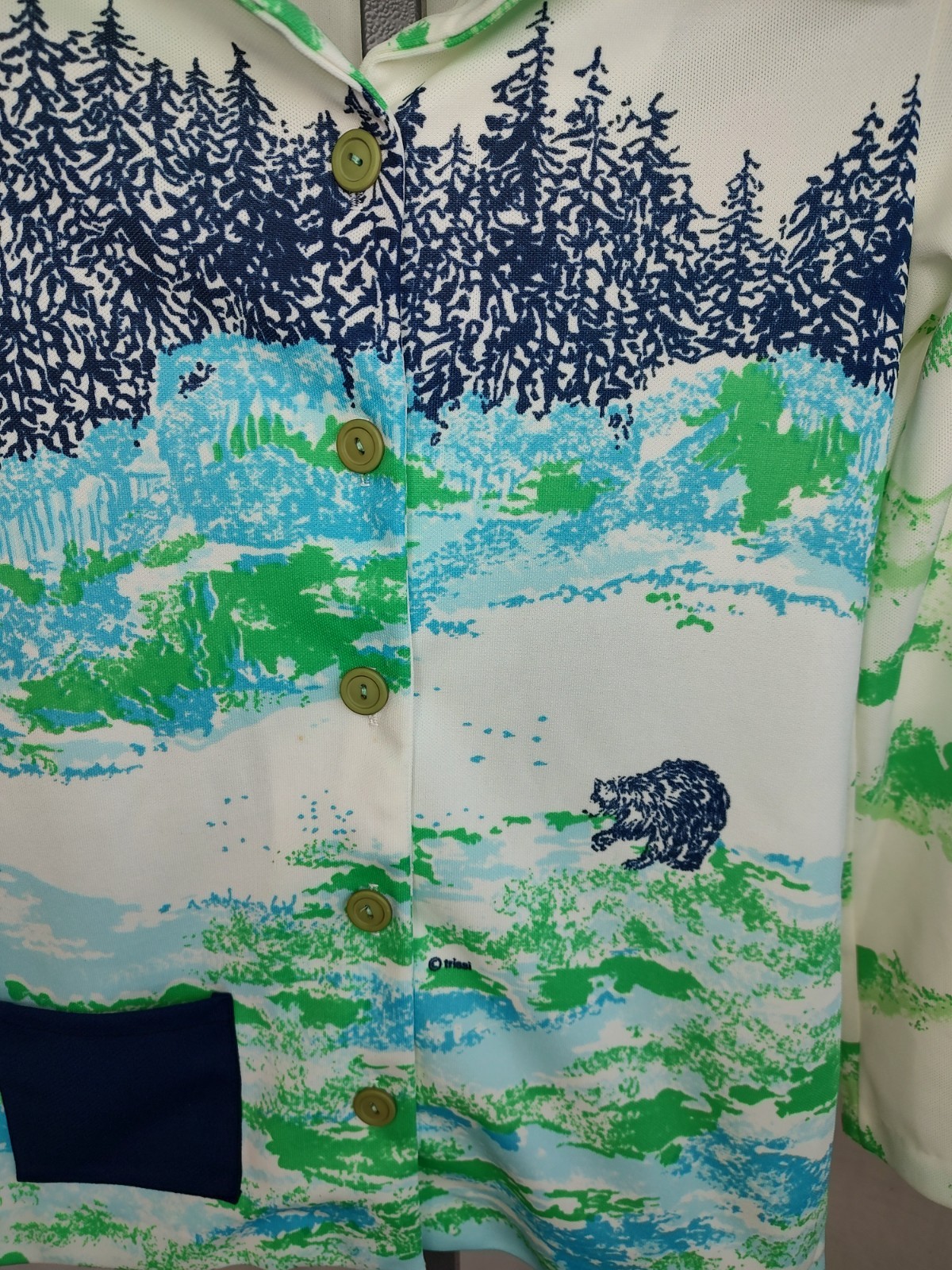 Vtg 60s/70s TRISSI Shirt Blouse Top Womens Sz Lg Trees Bear Outdoors Boho Retro