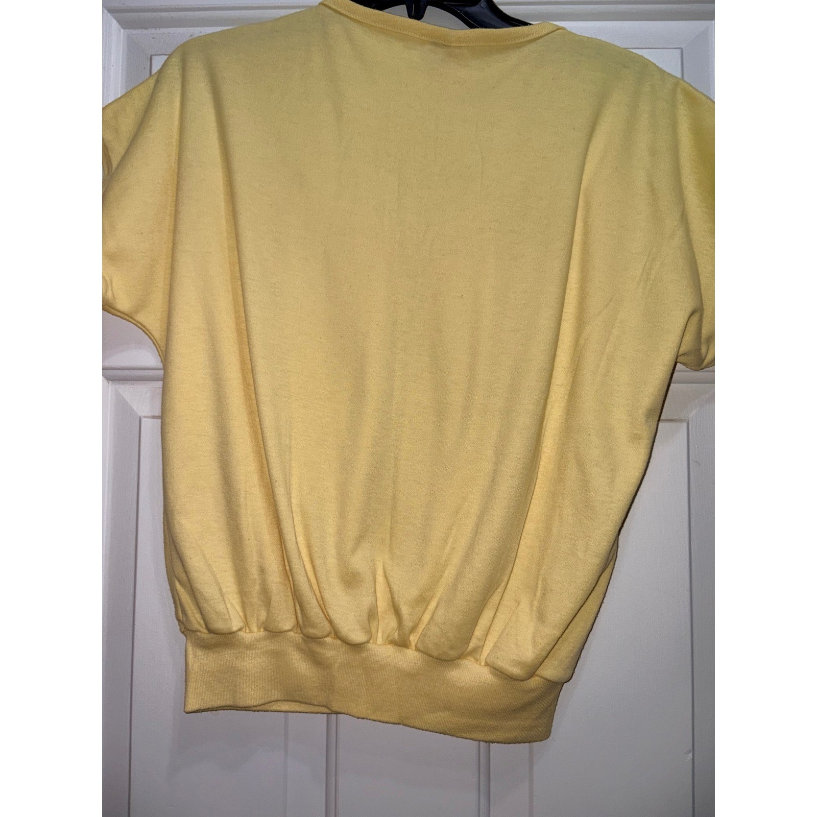 Vintage Club USA Yellow Lace Yoke Dolman Sleeve Banded Hem Top Womens Tag Worn