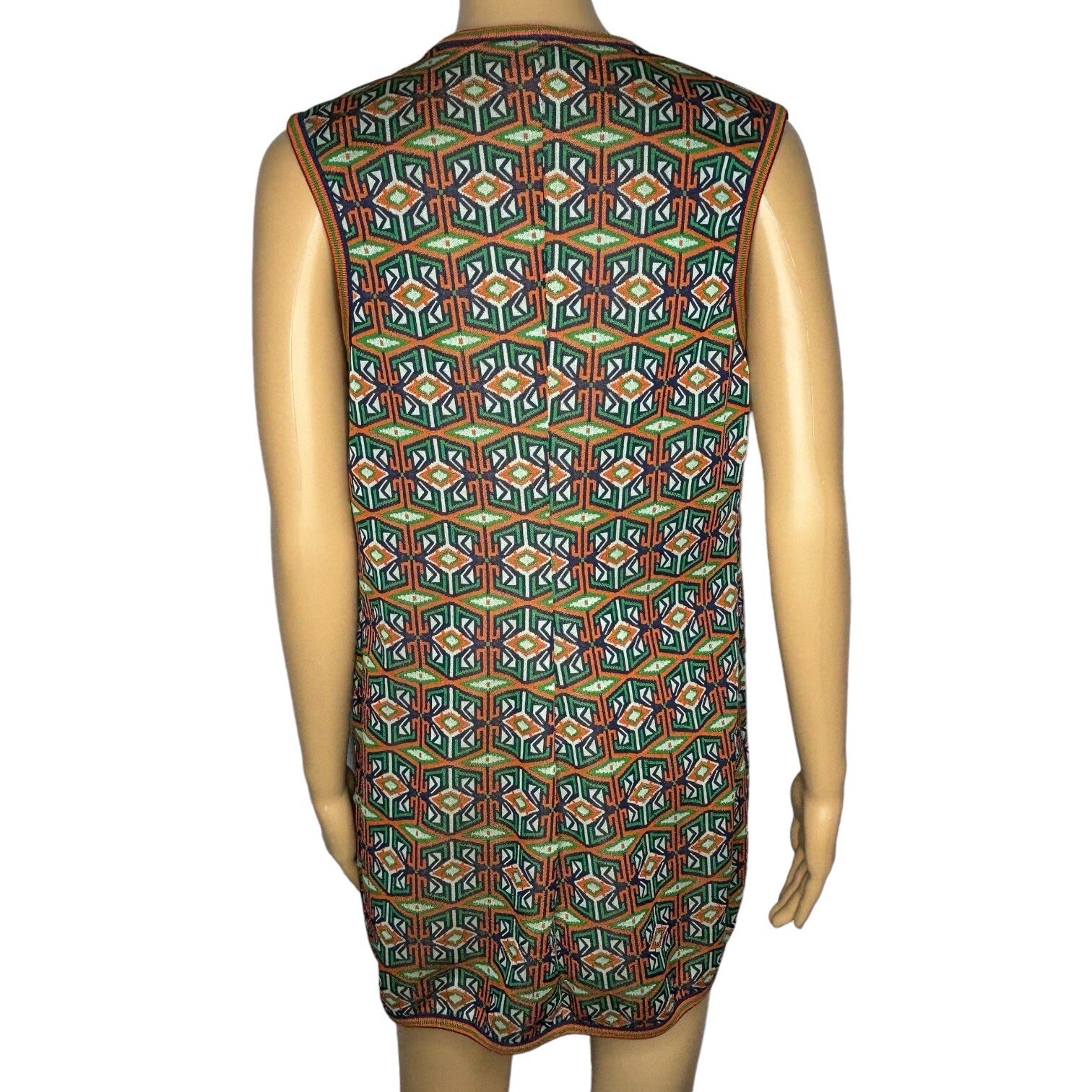 AILEEN Women’s Vest Size 12 Green Orange Blue Funky Pattern Button Front 70s VTG