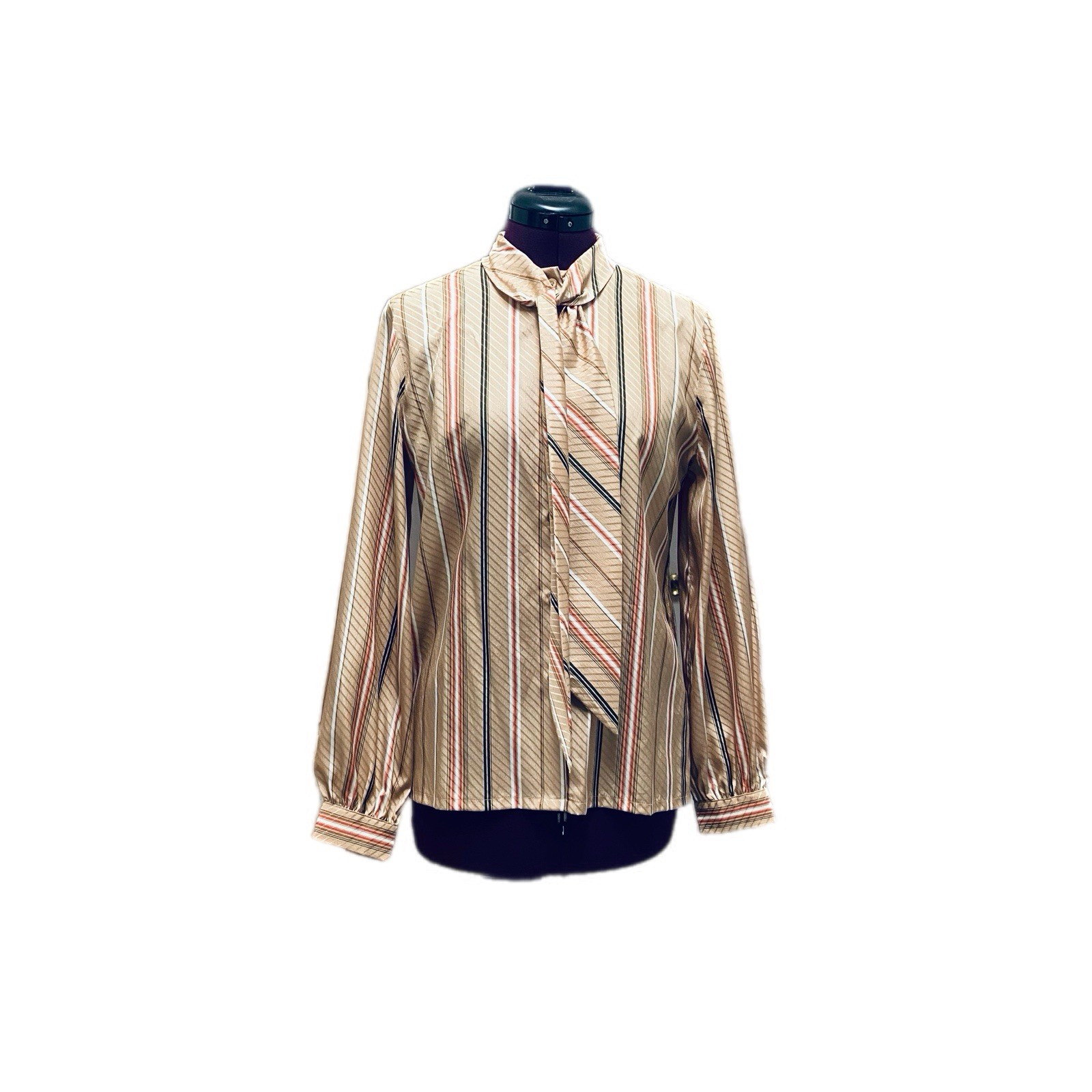 Vintage 1979s Dalton Brown Polyester Bow-Tie Button-Down Women’s Size 10 Blouse
